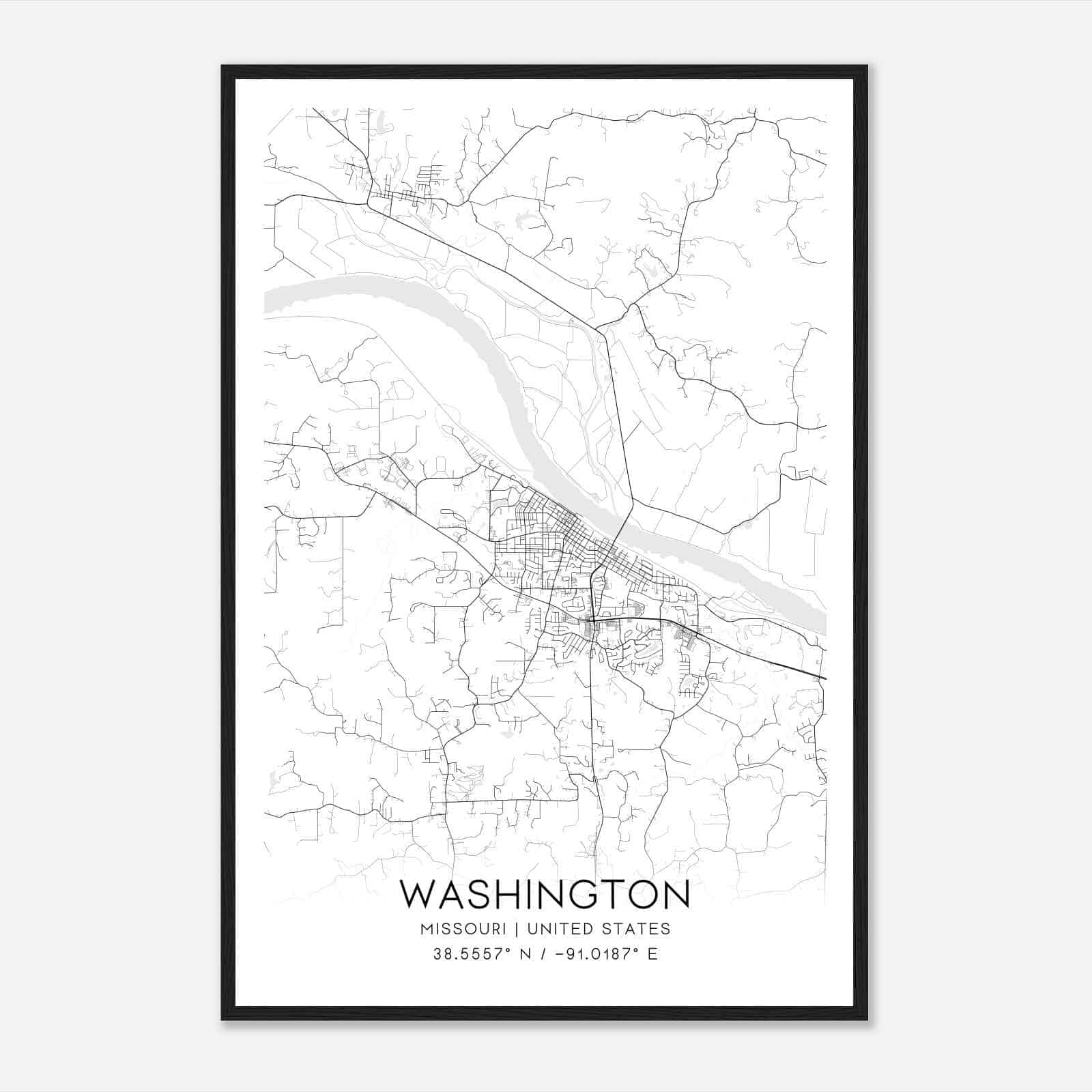 Washington Missouri Map Poster, Modern Home Decor Wall Art Print