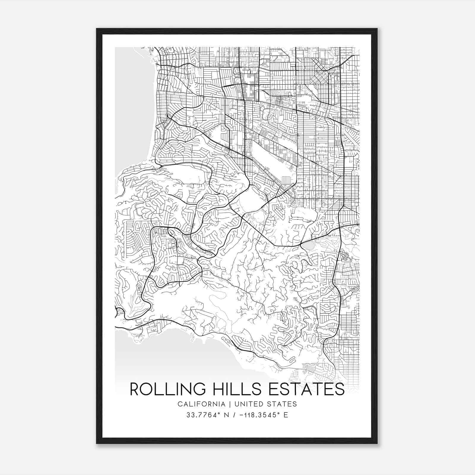 Rolling Hills Estates California Map Poster, Modern Home Decor Wall Art Print