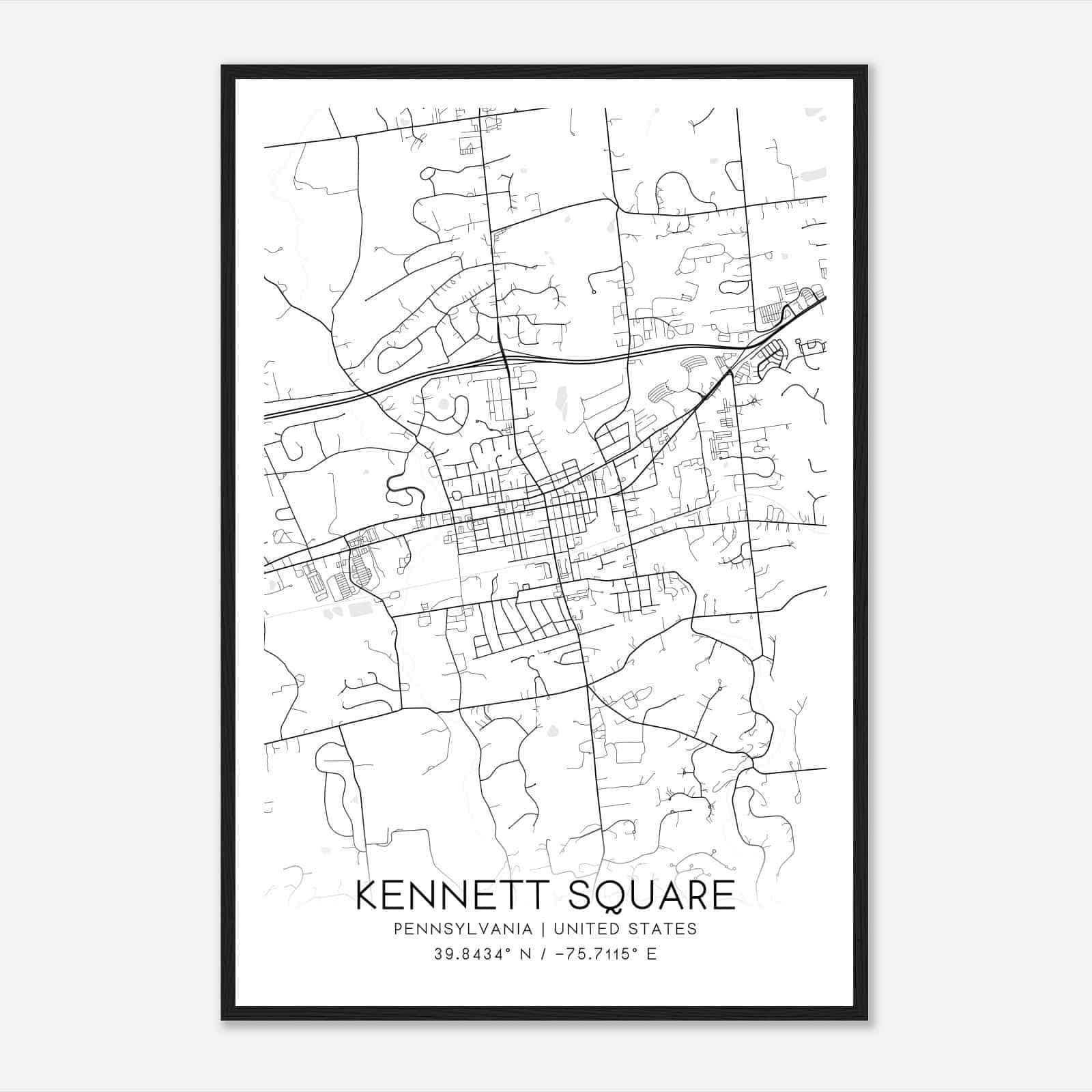 Kennett Square Pennsylvania Map Poster, Modern Home Decor Wall Art Print
