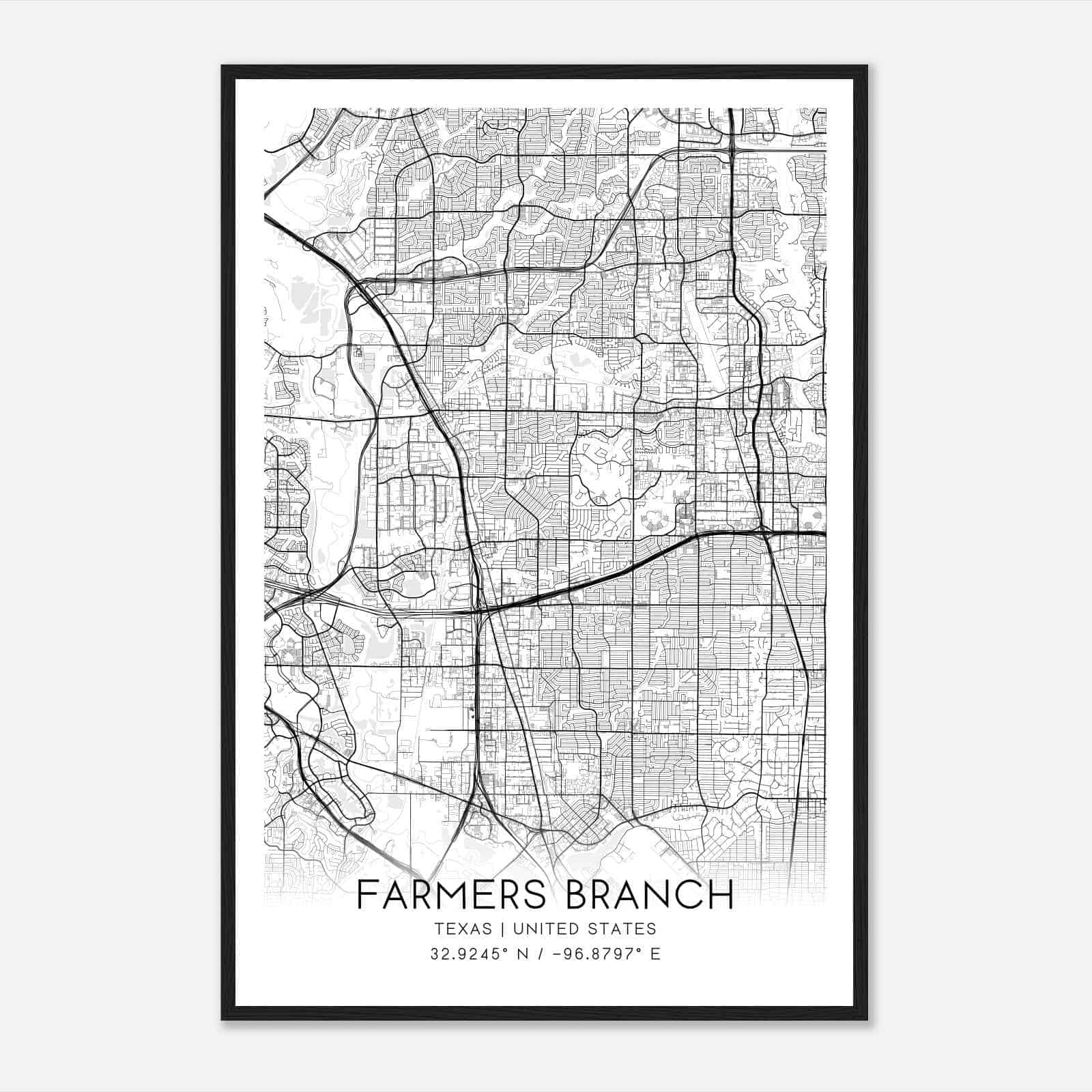 Farmers Branch Texas Map Poster, Modern Home Decor Wall Art Print