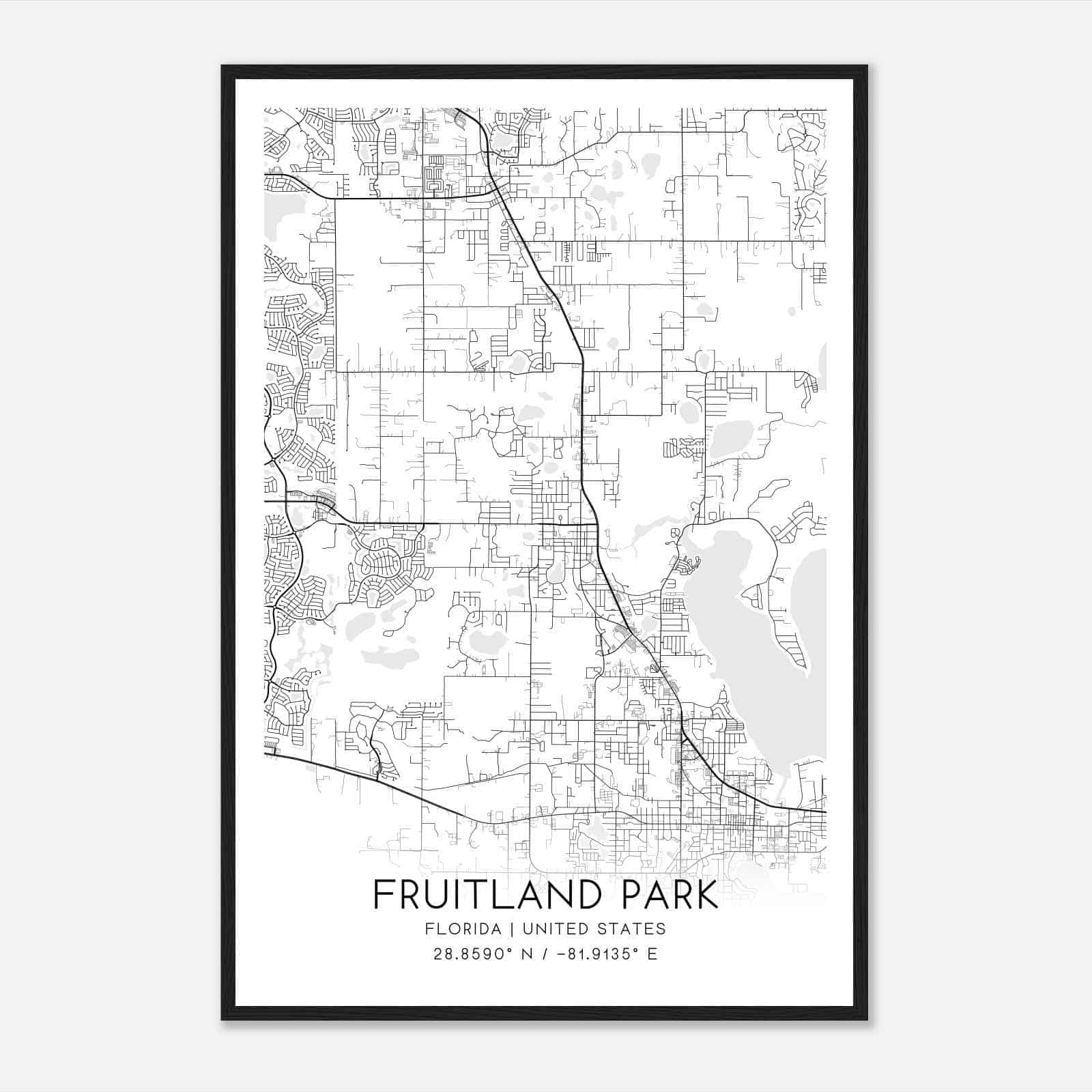 Fruitland Park Florida Map Poster, Modern Home Decor Wall Art Print