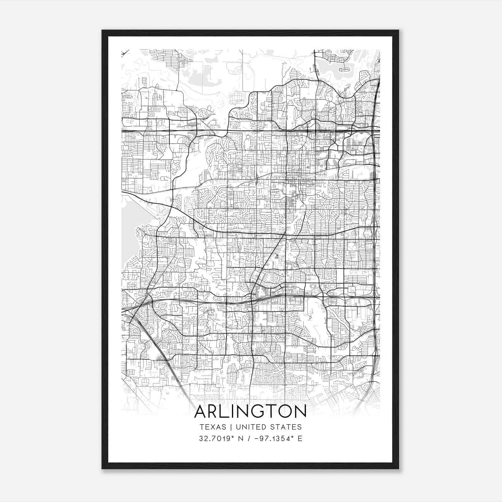 Arlington Texas Map Poster, Modern Home Decor Wall Art Print