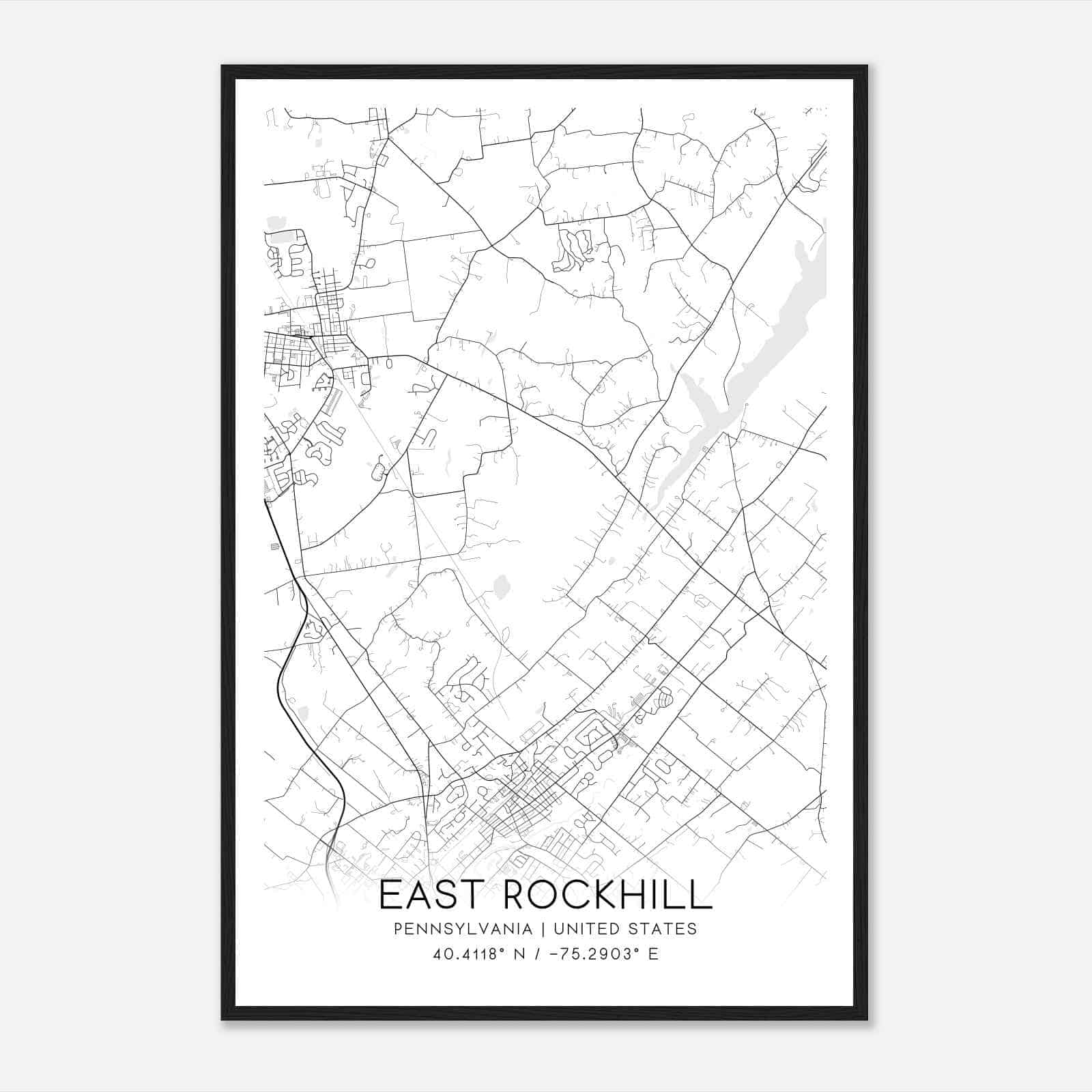 East Rockhill Pennsylvania Map Poster, Modern Home Decor Wall Art Print