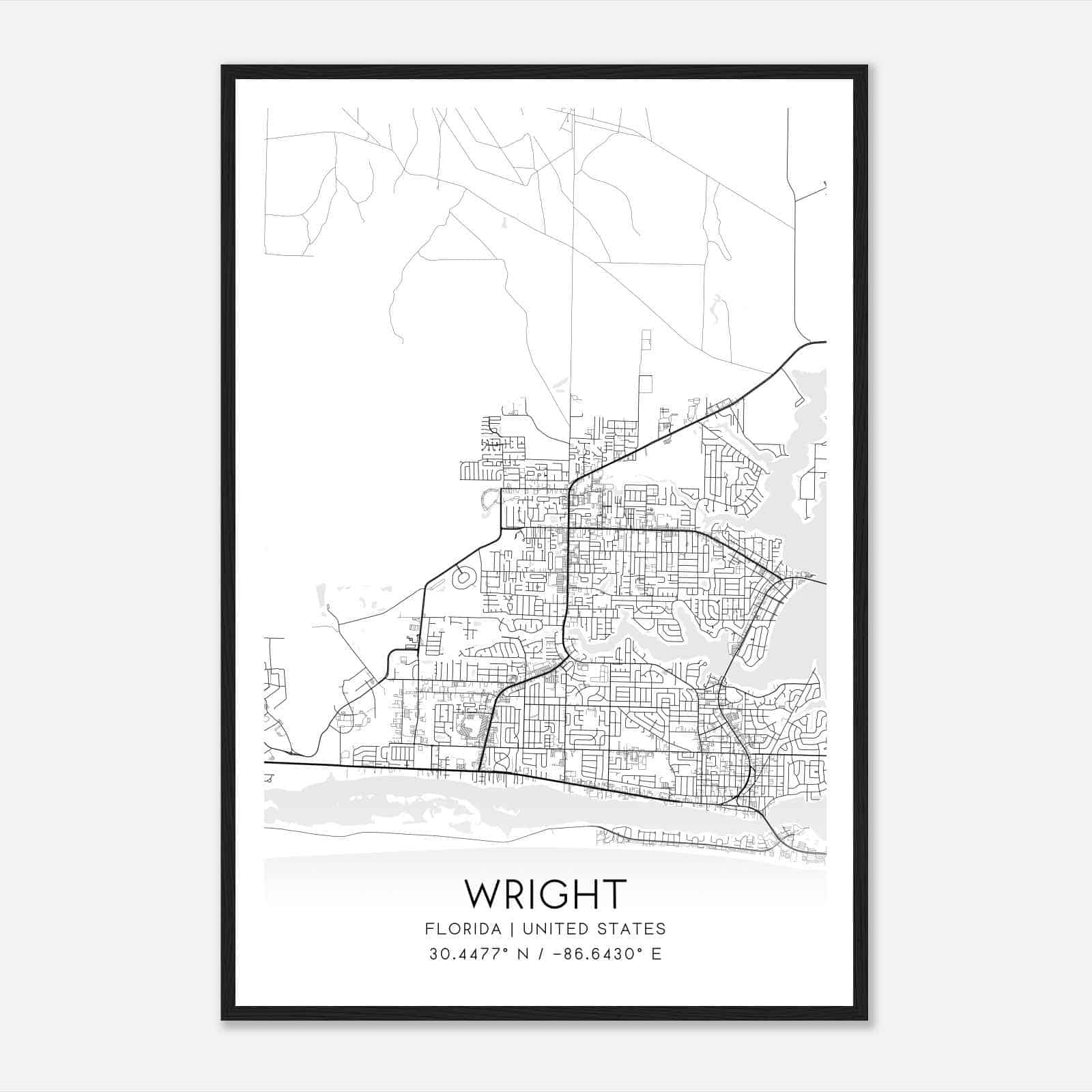 Wright Florida Map Poster, Modern Home Decor Wall Art Print