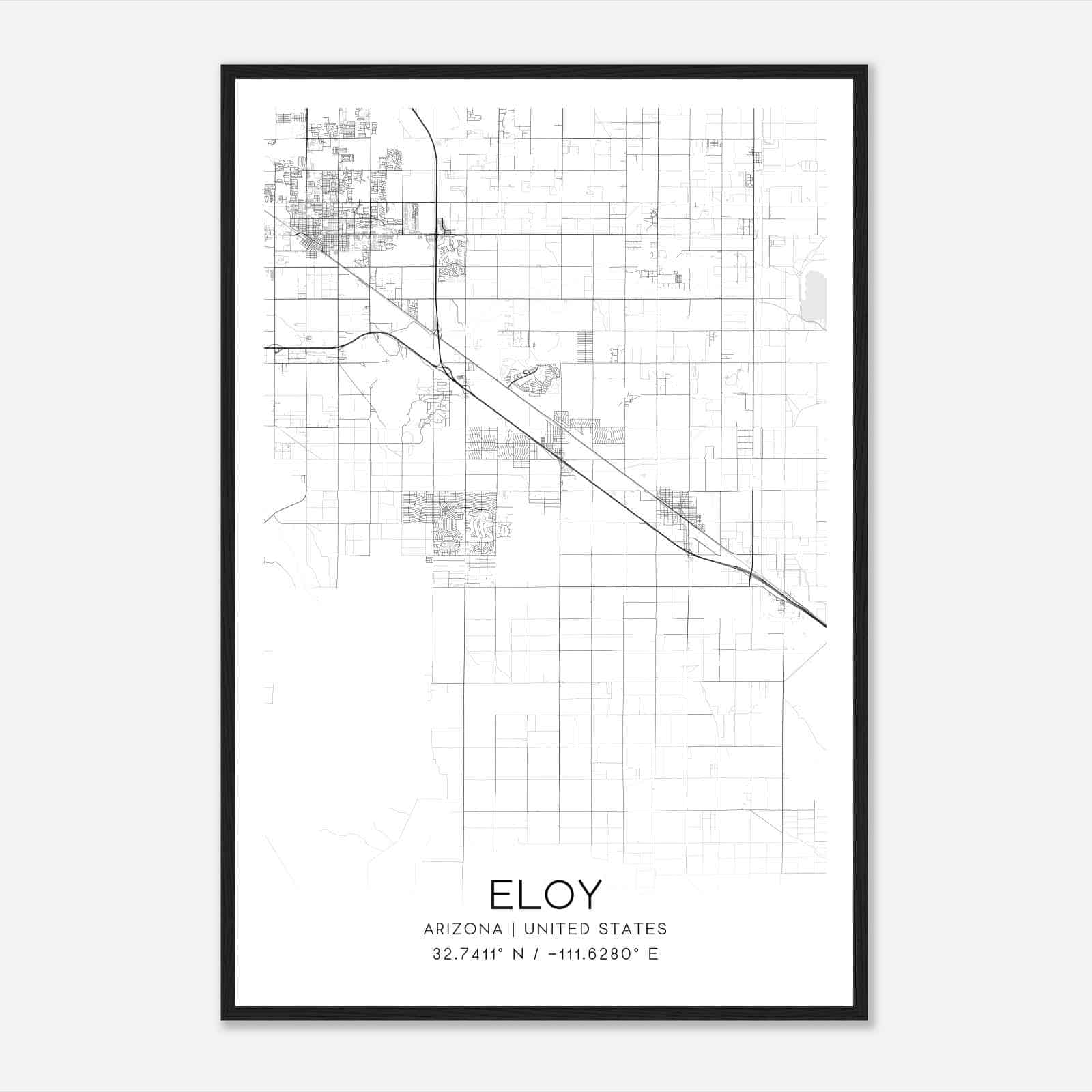 Eloy Arizona Map Poster, Modern Home Decor Wall Art Print