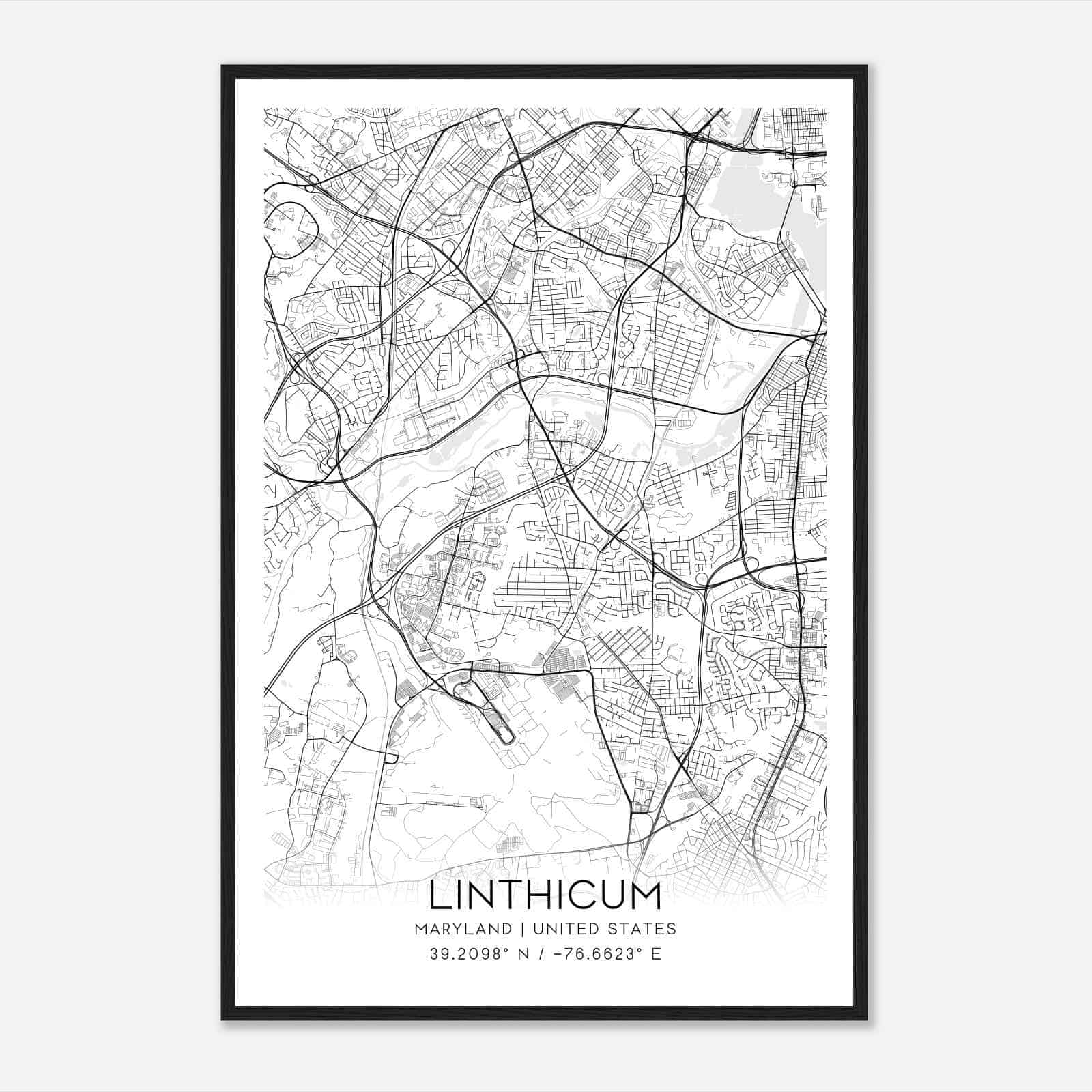 Linthicum Maryland Map Poster, Modern Home Decor Wall Art Print