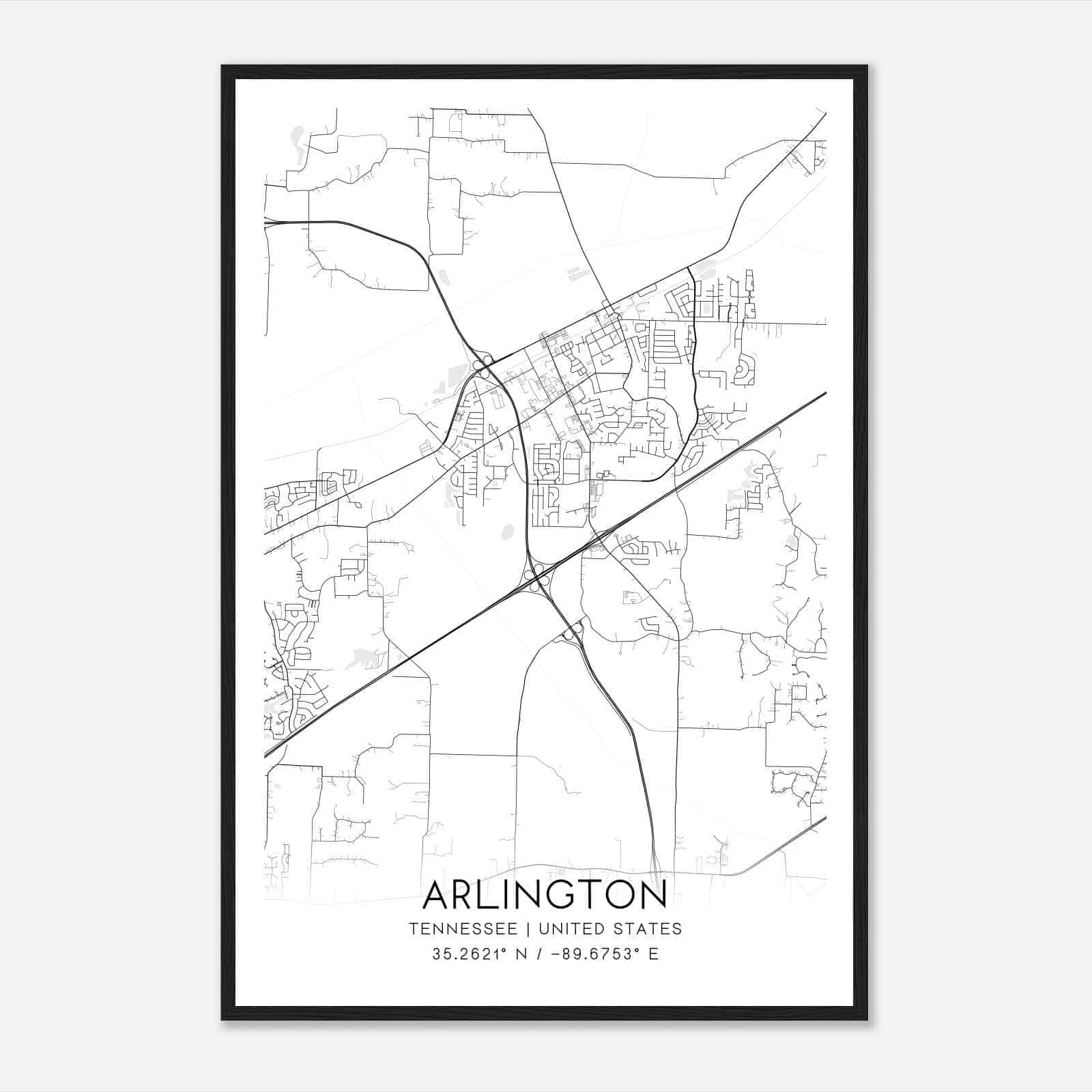 Arlington Tennessee Map Poster, Modern Home Decor Wall Art Print
