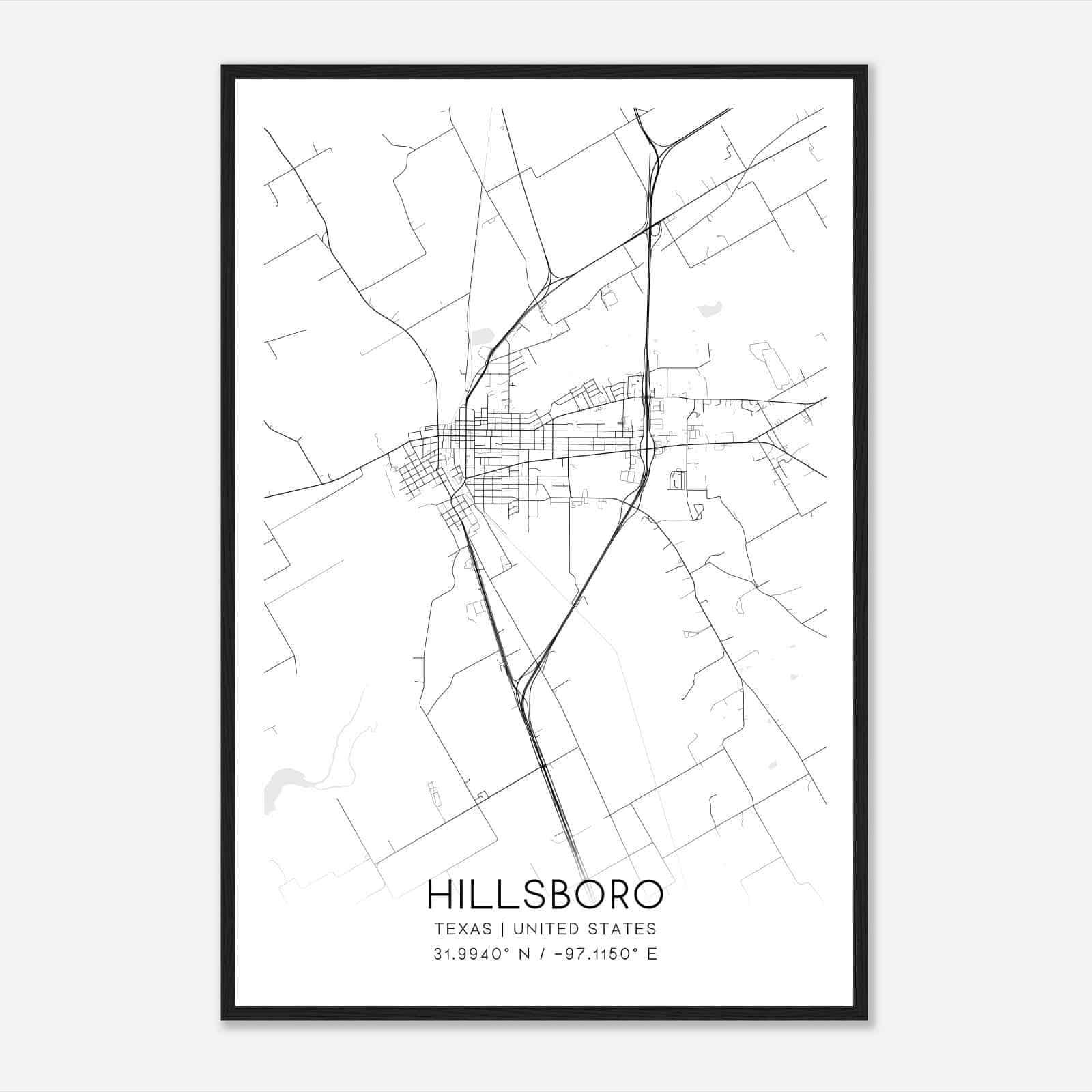 Hillsboro Texas Map Poster, Modern Home Decor Wall Art Print Hillsboro Texas Map Poster, Modern Home Decor Wall Art Print