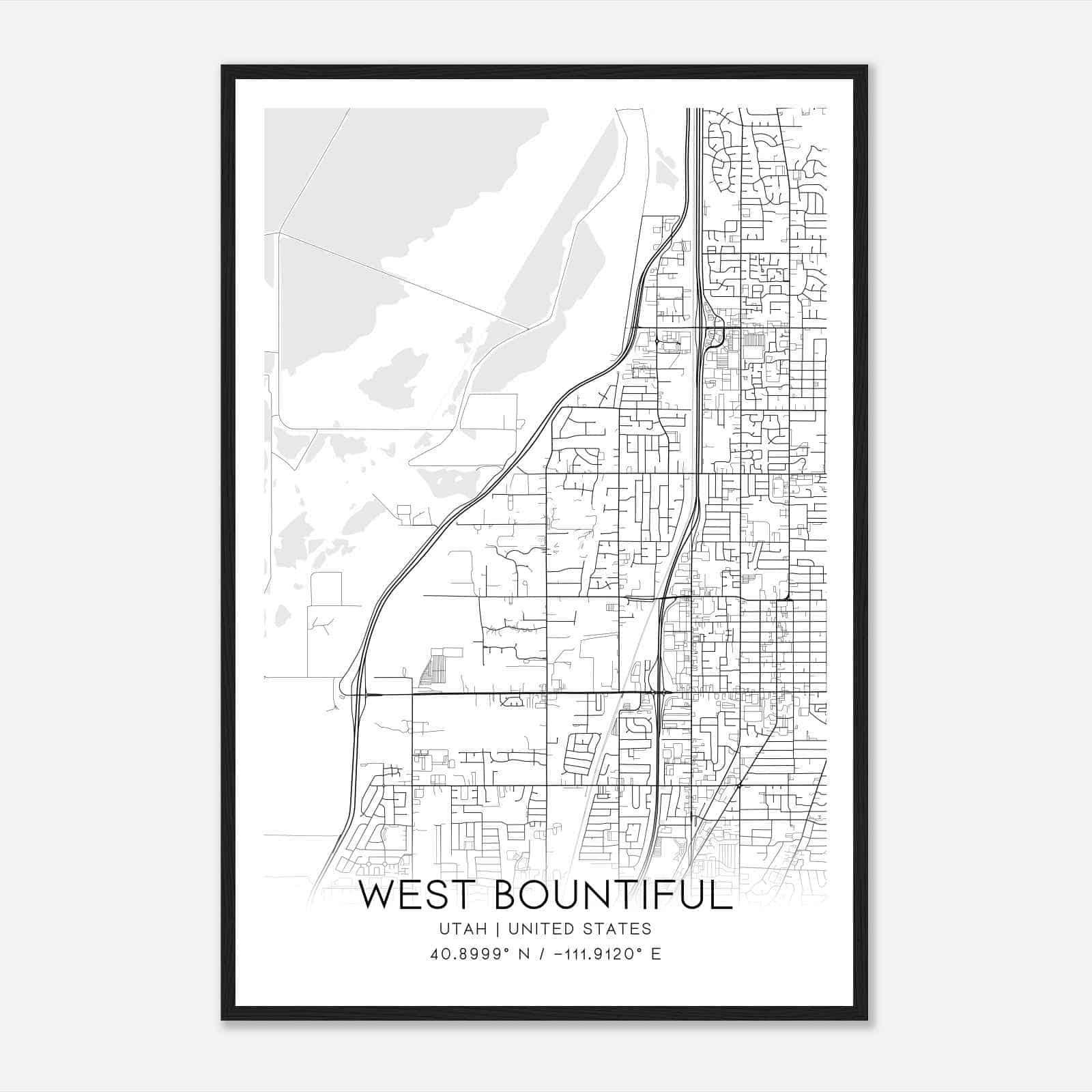West Bountiful Utah Map Poster, Modern Home Decor Wall Art Print