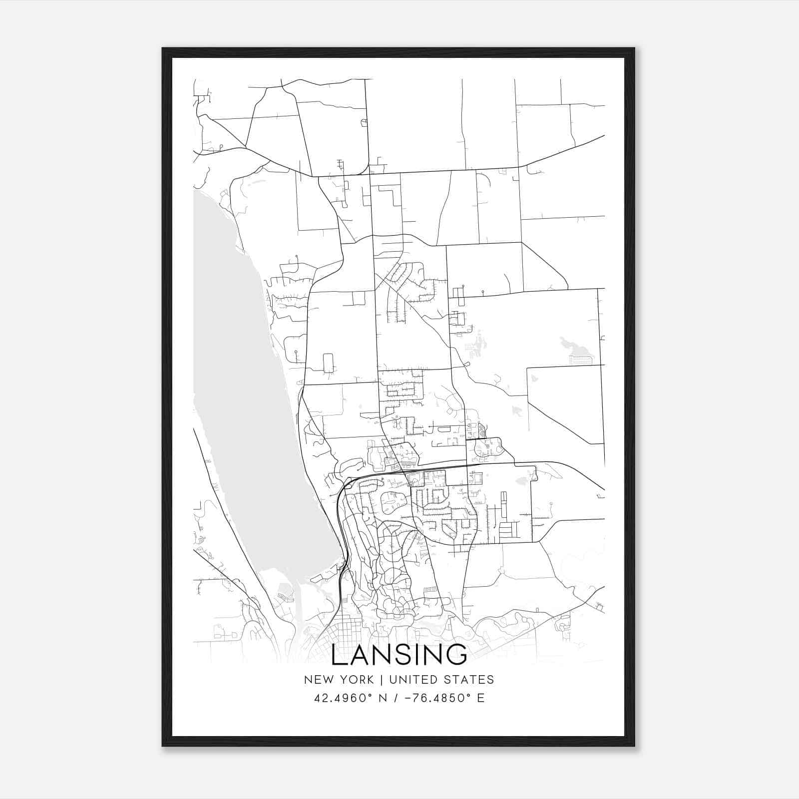 Lansing New York Map Poster, Modern Home Decor Wall Art Print