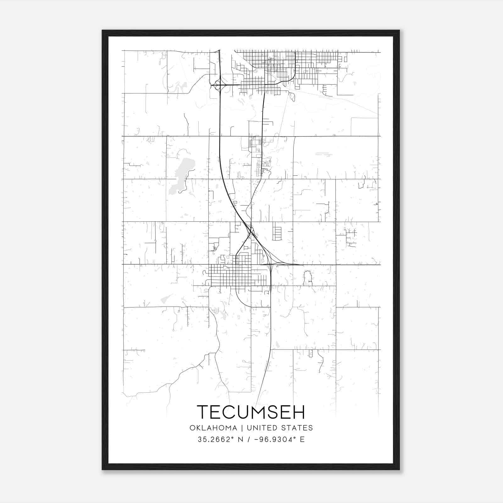 Tecumseh Oklahoma Map Poster, Modern Home Decor Wall Art Print
