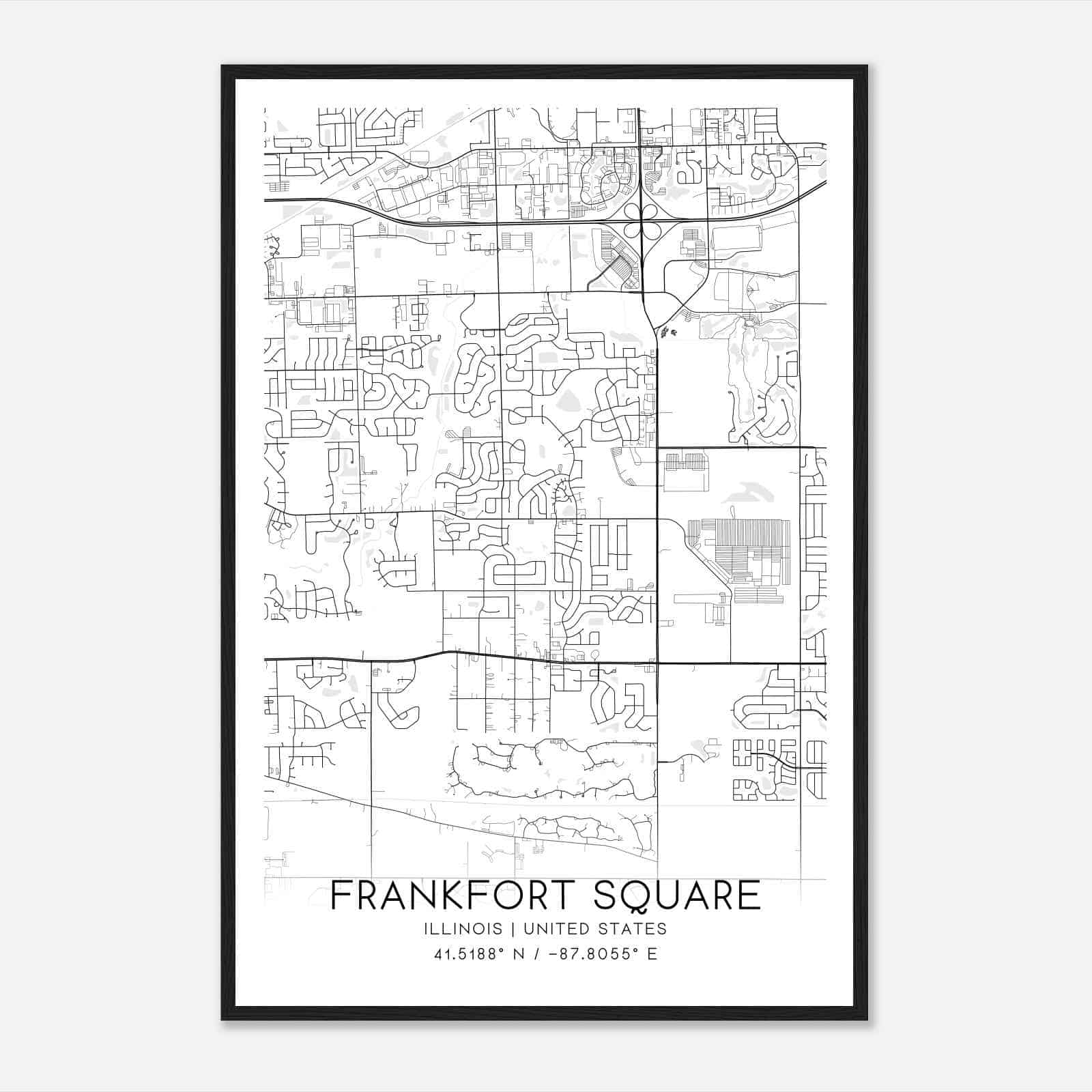 Frankfort Square Illinois Map Poster, Modern Home Decor Wall Art Print