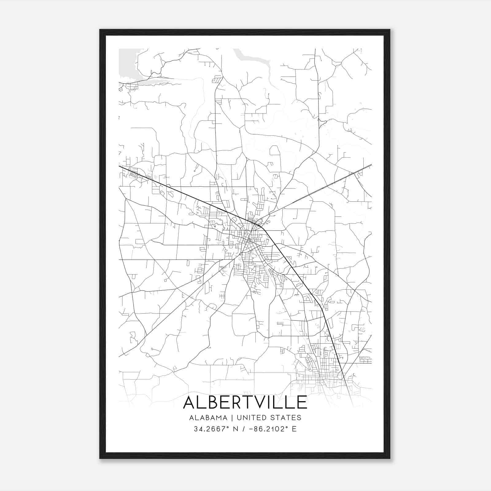 Albertville Alabama Map Poster, Modern Home Decor Wall Art Print
