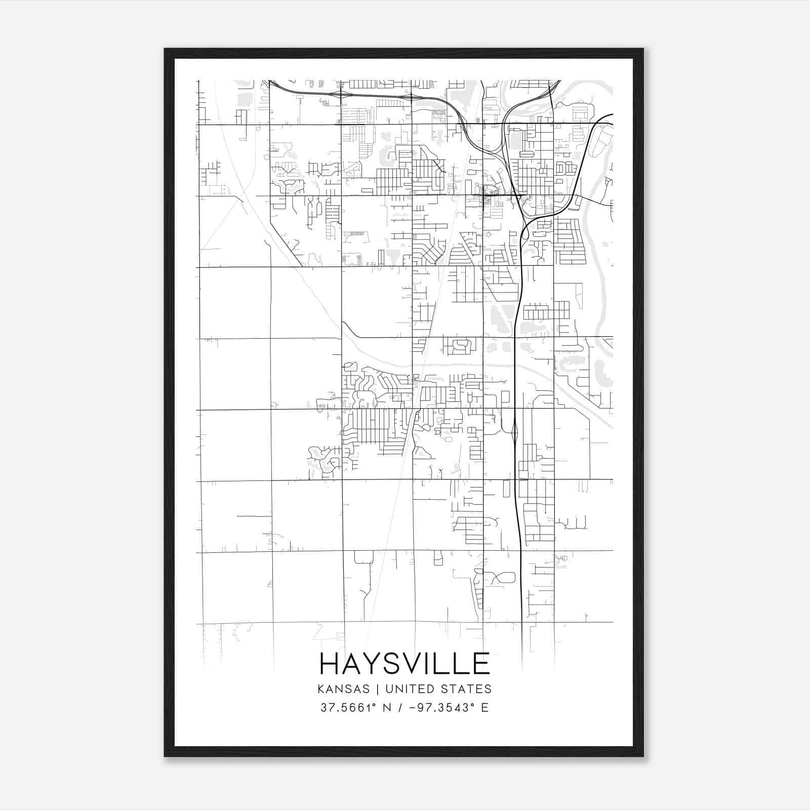 Haysville Kansas Map Poster, Modern Home Decor Wall Art Print