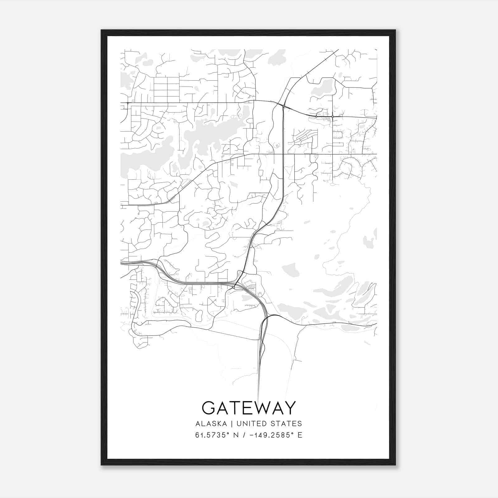 Gateway Alaska Map Poster, Modern Home Decor Wall Art Print