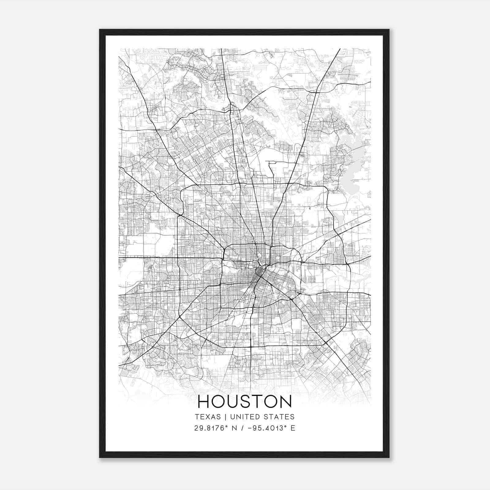 Houston Texas Map Poster, Modern Home Decor Wall Art Print