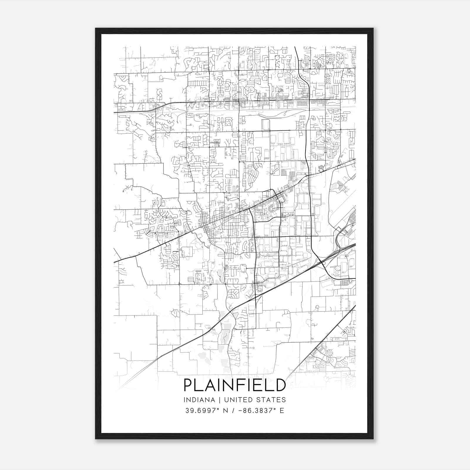 Plainfield Indiana Map Poster, Modern Home Decor Wall Art Print Plainfield Indiana Map Poster, Modern Home Decor Wall Art Print