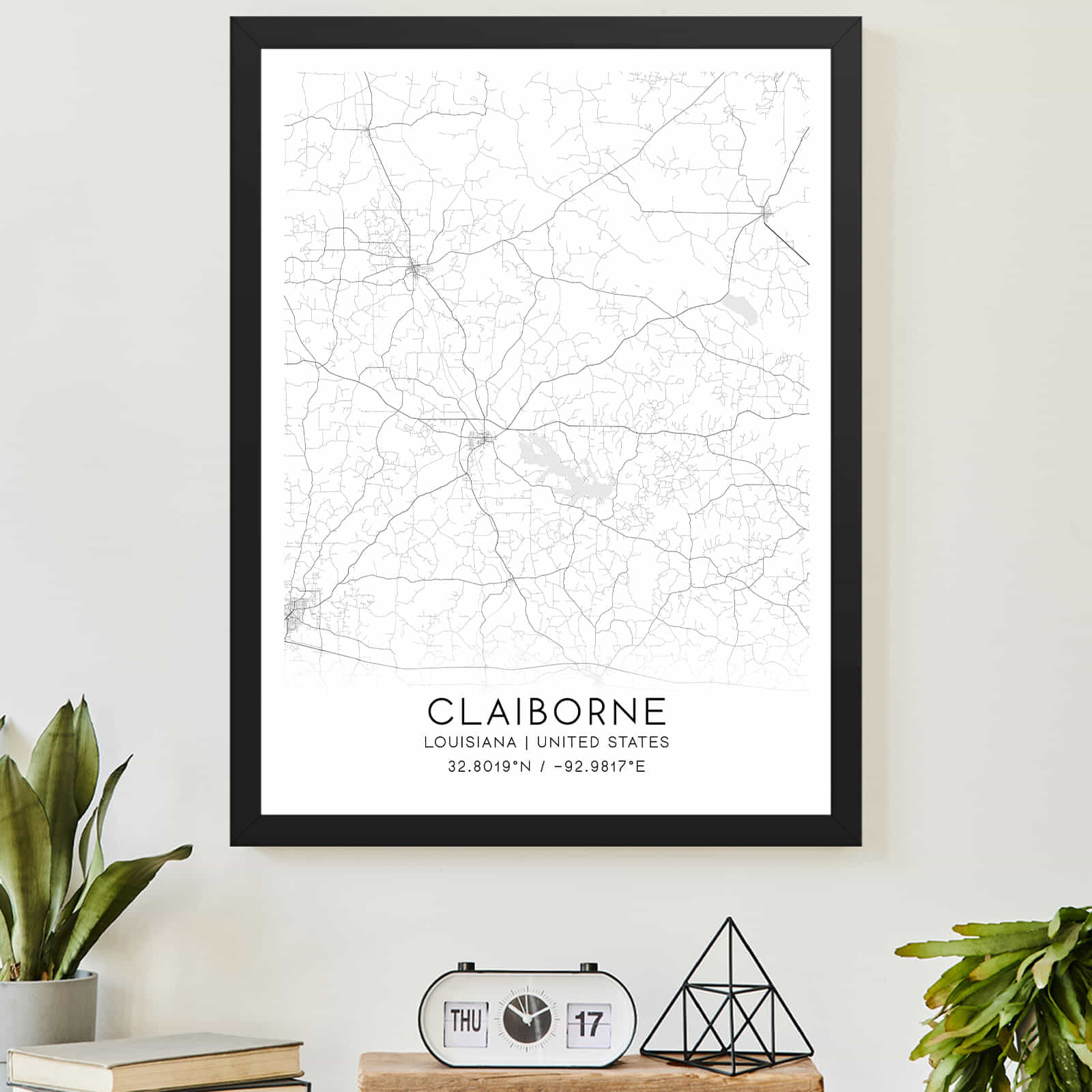 Claiborne Louisiana Map Poster, Modern Home Decor Wall Art Print