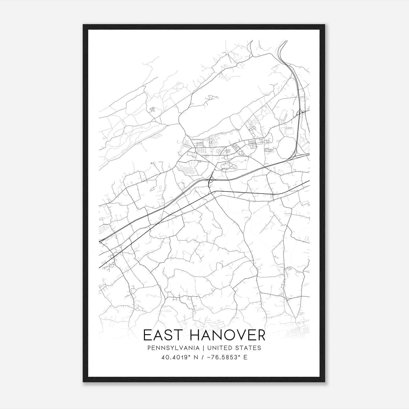 East Hanover Pennsylvania Map Poster, Modern Home Decor Wall Art Print