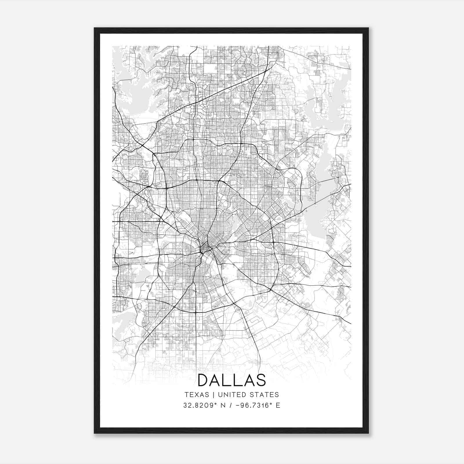 Dallas Texas Map Poster, Modern Home Decor Wall Art Print