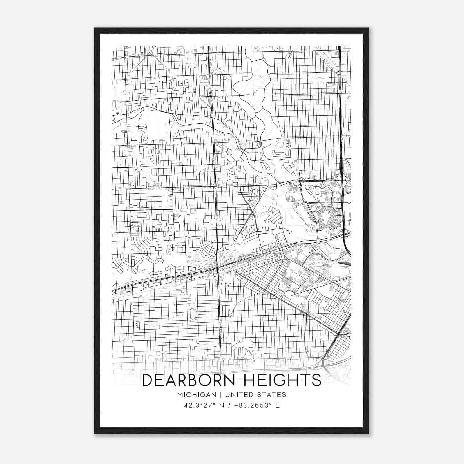 Dearborn Heights Michigan Map Poster, Modern Home Decor Wall Art Print