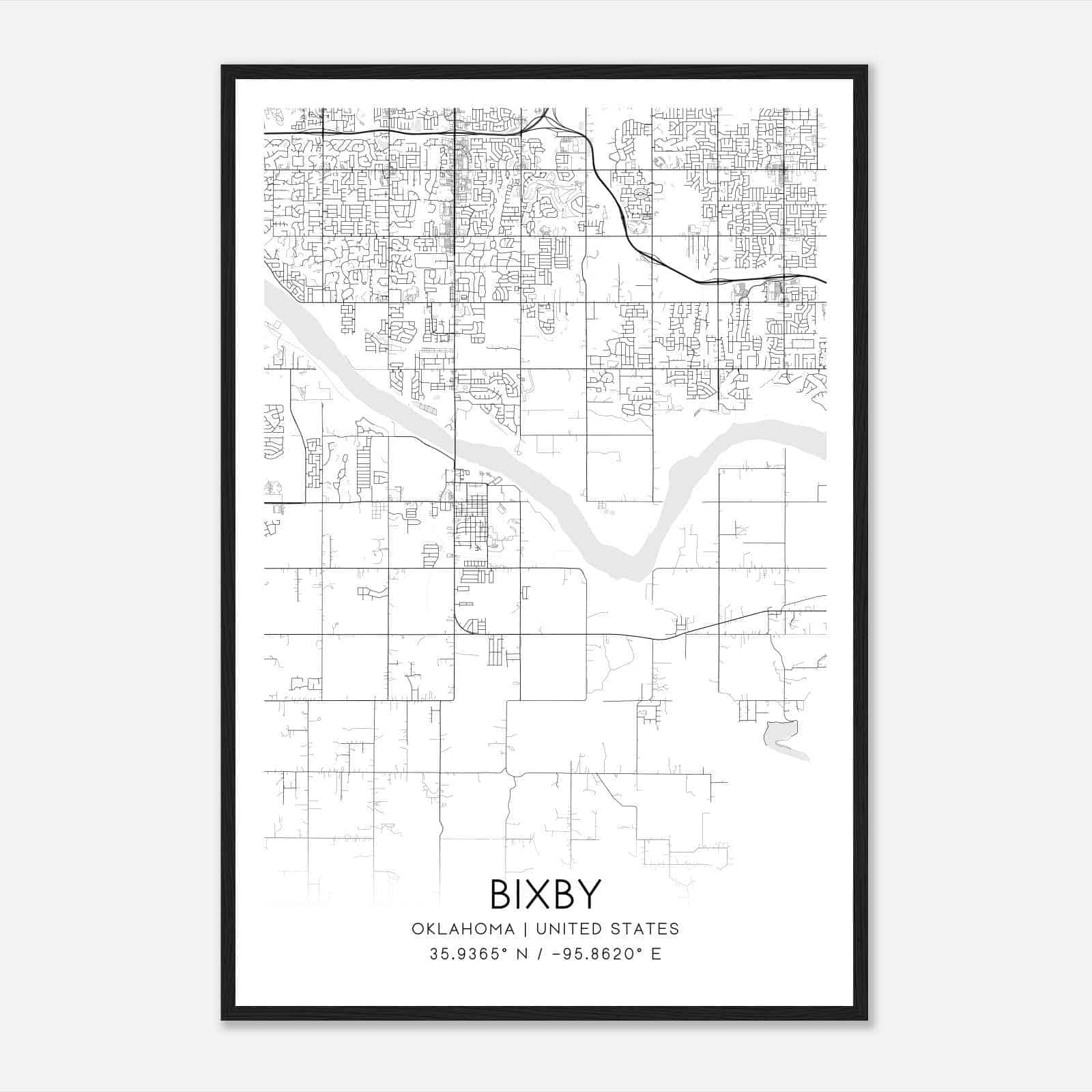 Bixby Oklahoma Map Poster, Modern Home Decor Wall Art Print
