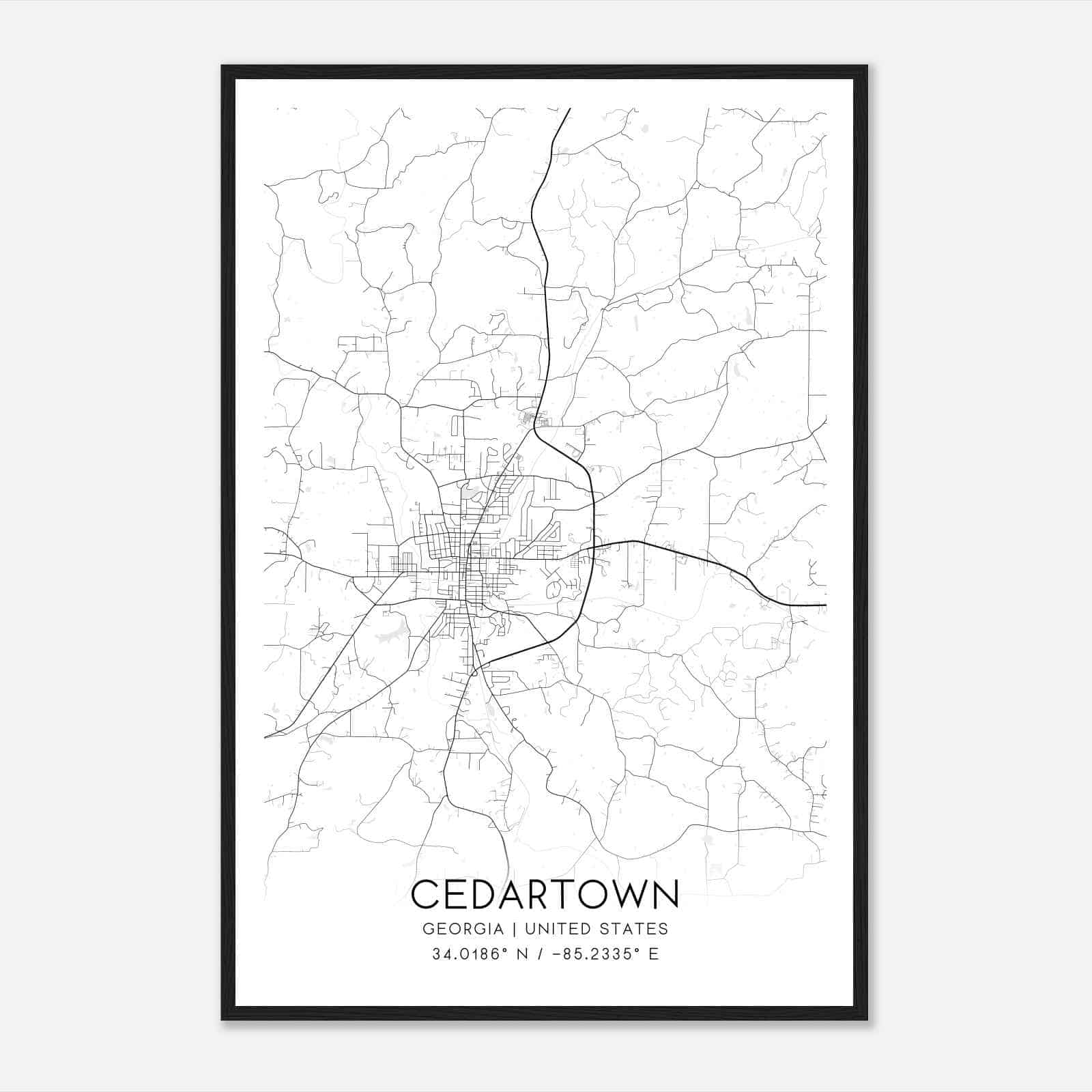 Cedartown Georgia Map Poster, Modern Home Decor Wall Art Print