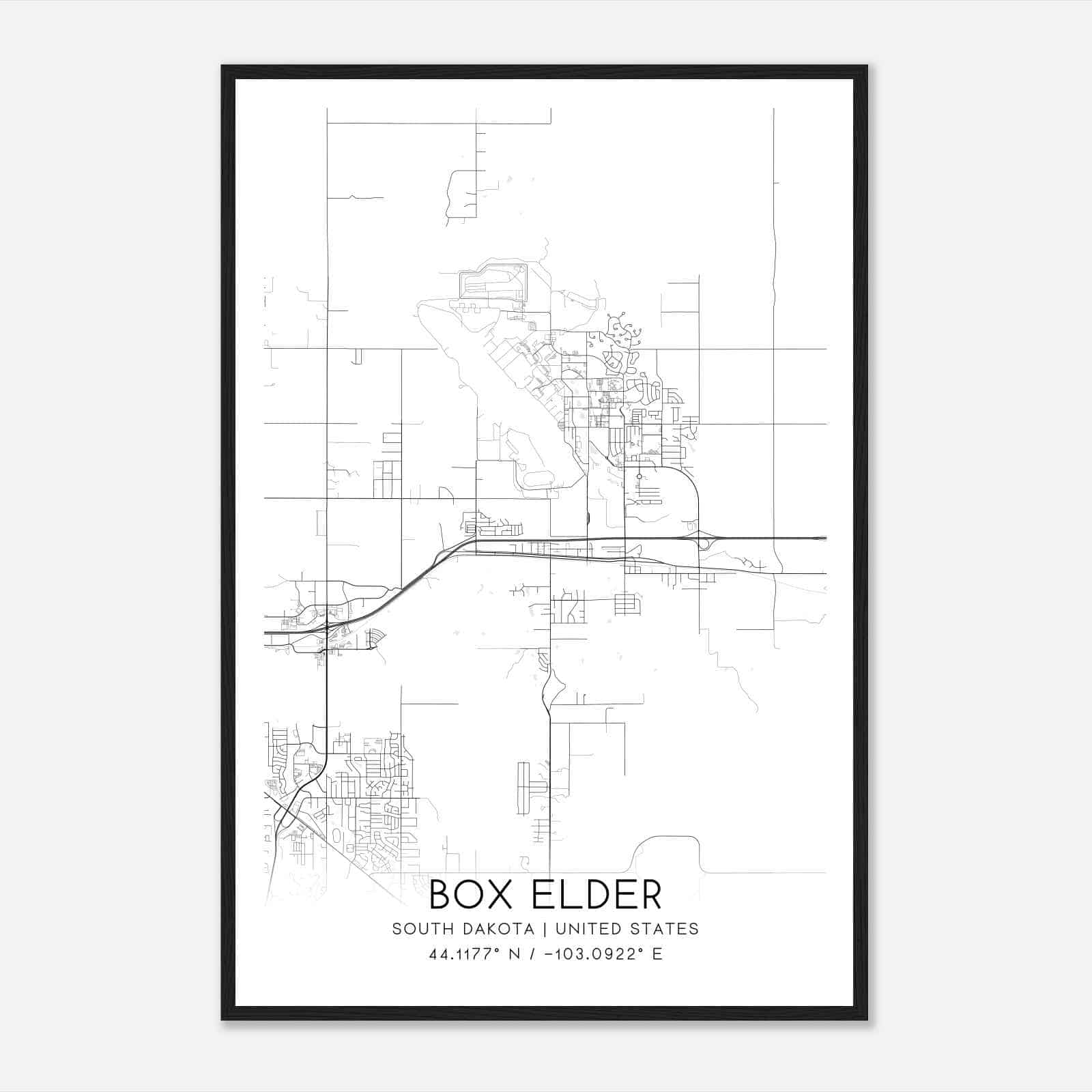 Box Elder South Dakota Map Poster, Modern Home Decor Wall Art Print