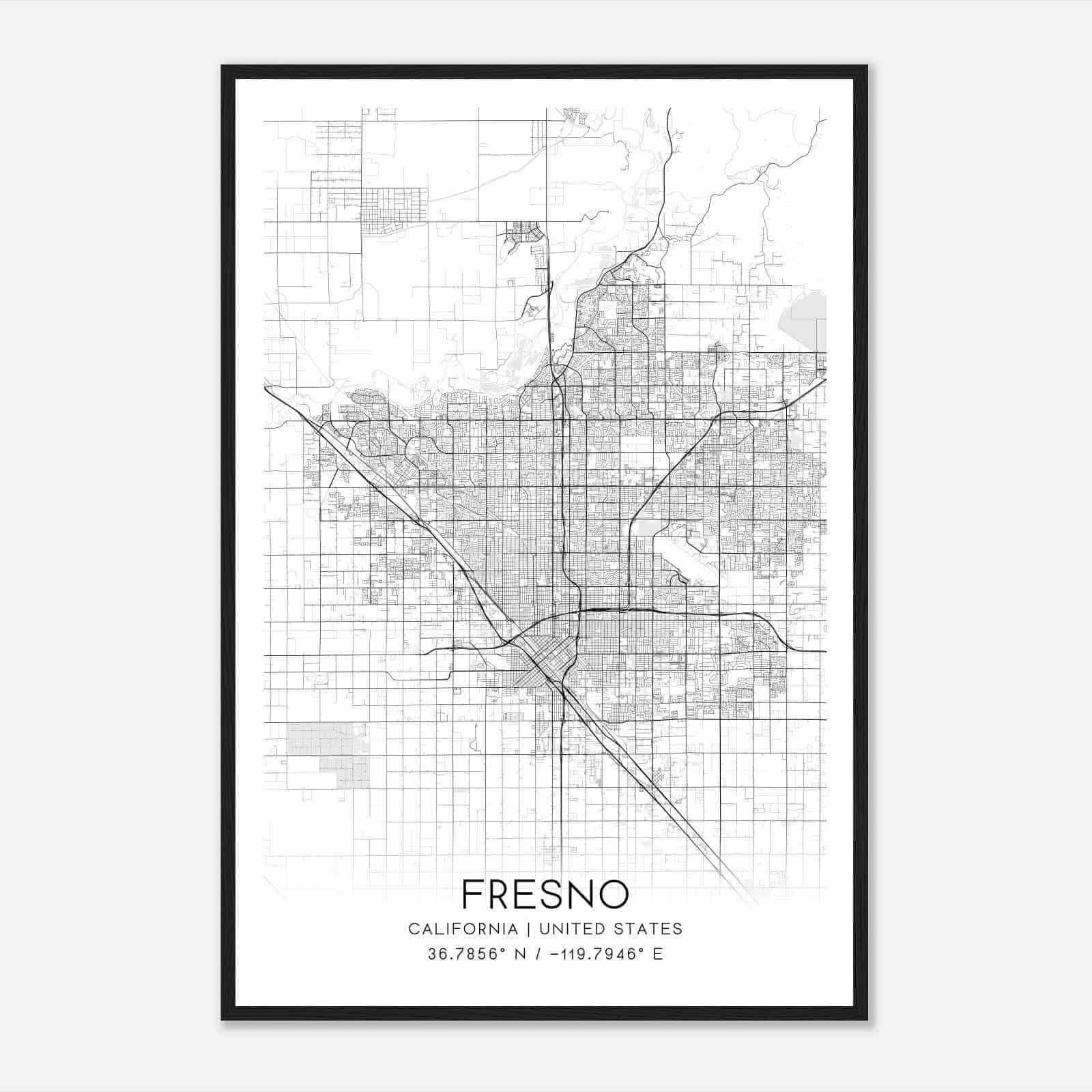 Fresno California Map Poster, Modern Home Decor Wall Art Print