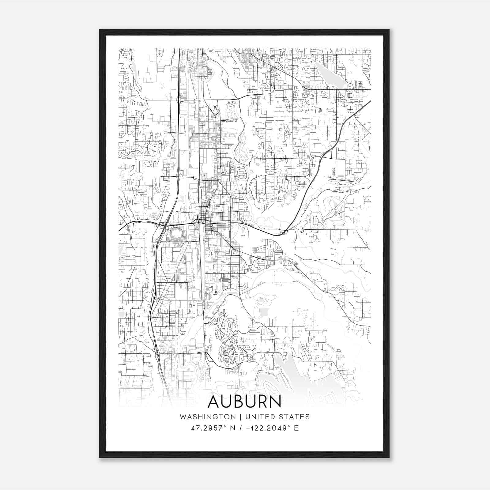 Auburn Washington Map Poster, Modern Home Decor Wall Art Print