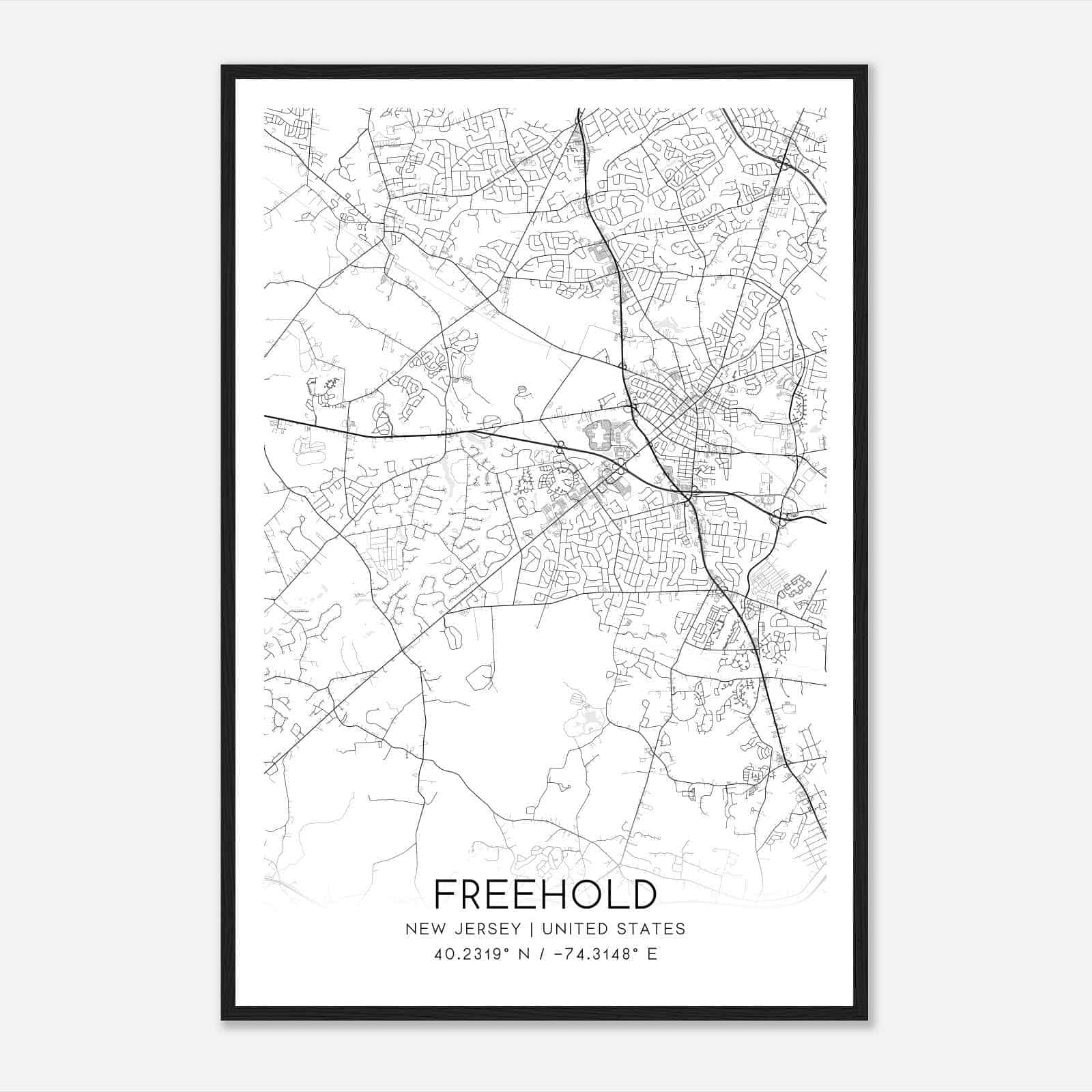 Freehold New Jersey Map Poster, Modern Home Decor Wall Art Print