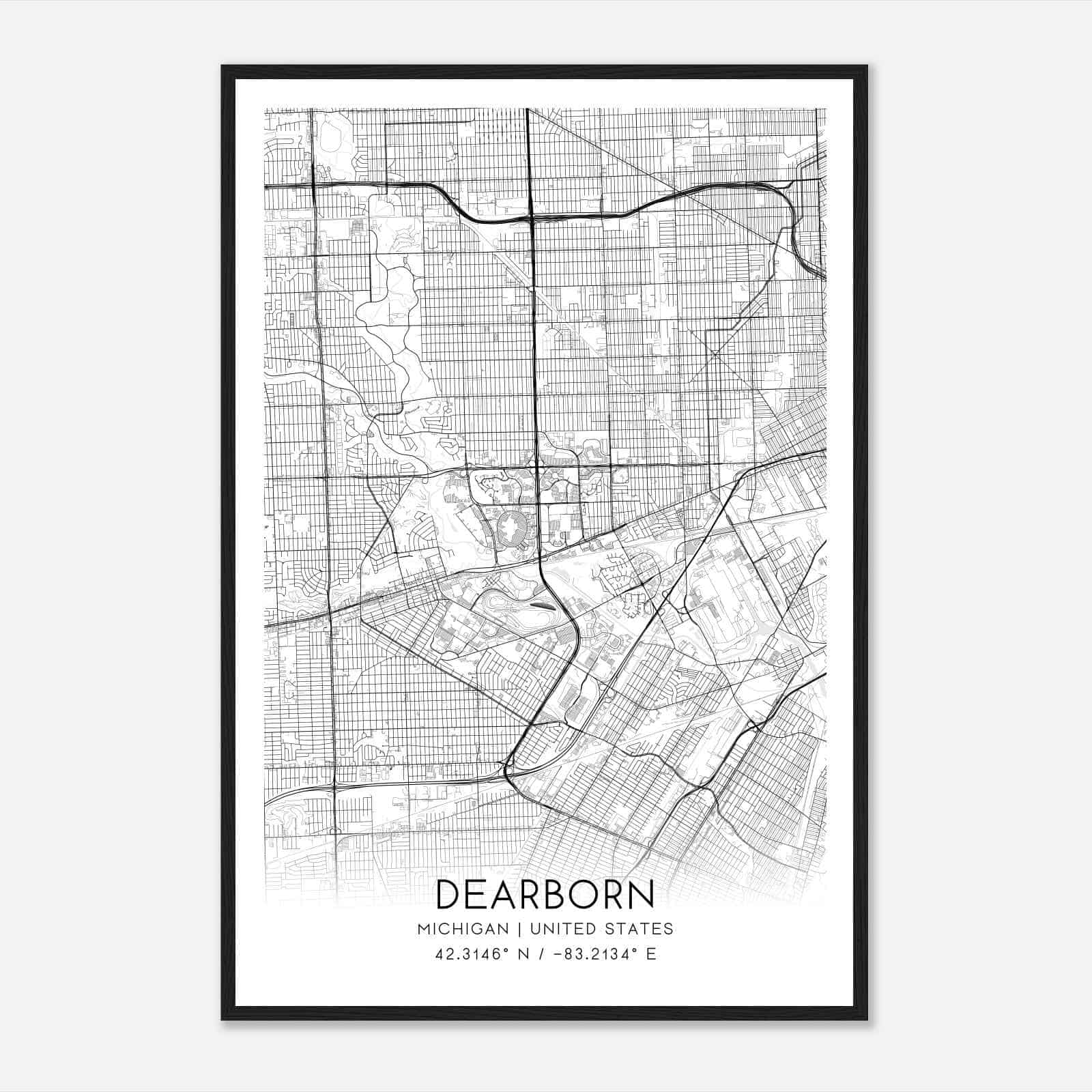 Dearborn Michigan Map Poster, Modern Home Decor Wall Art Print