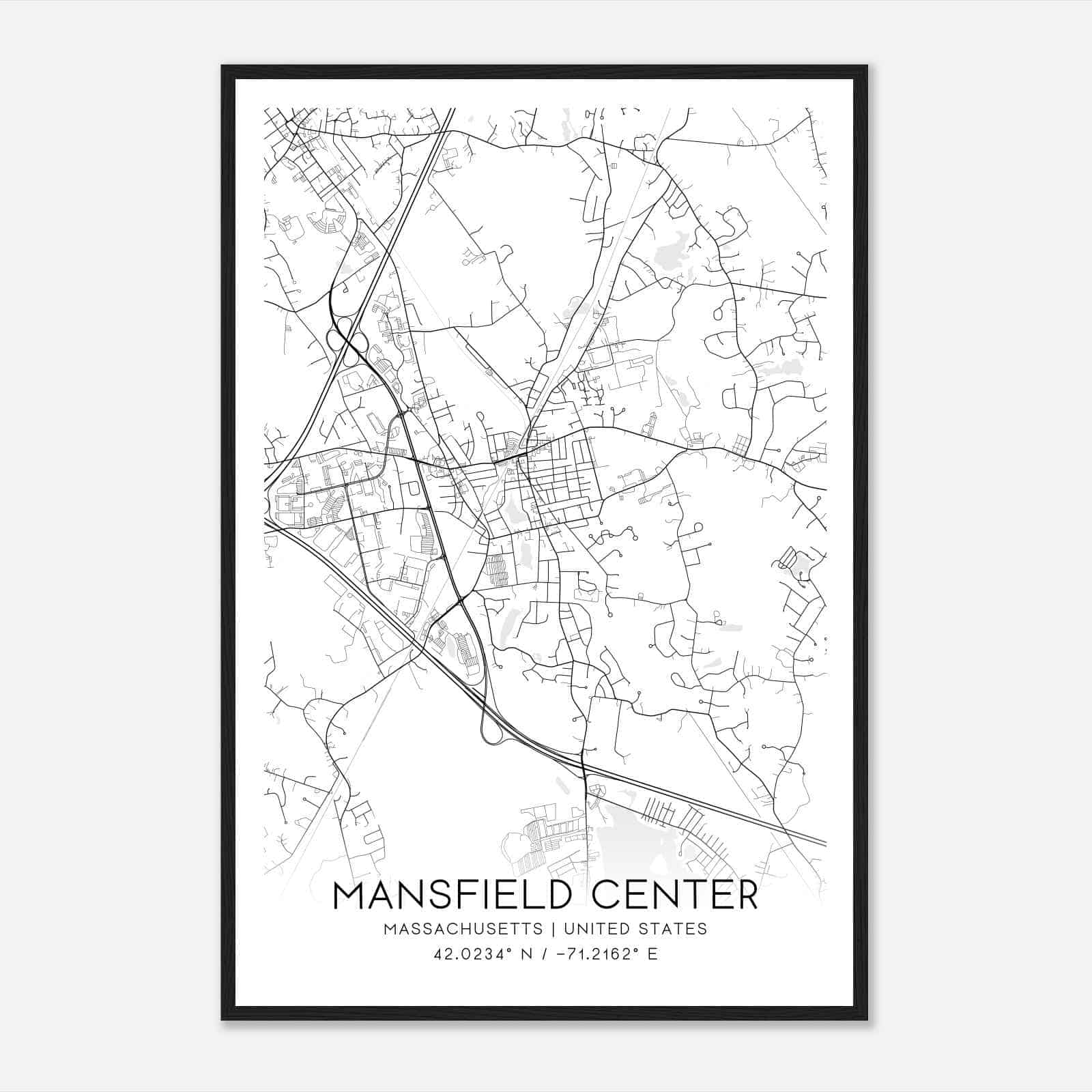 Mansfield Center Massachusetts Map Poster, Modern Home Decor Wall Art Print