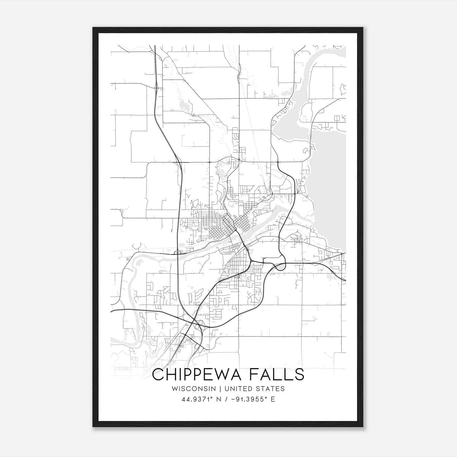 Chippewa Falls Wisconsin Map Poster, Modern Home Decor Wall Art Print