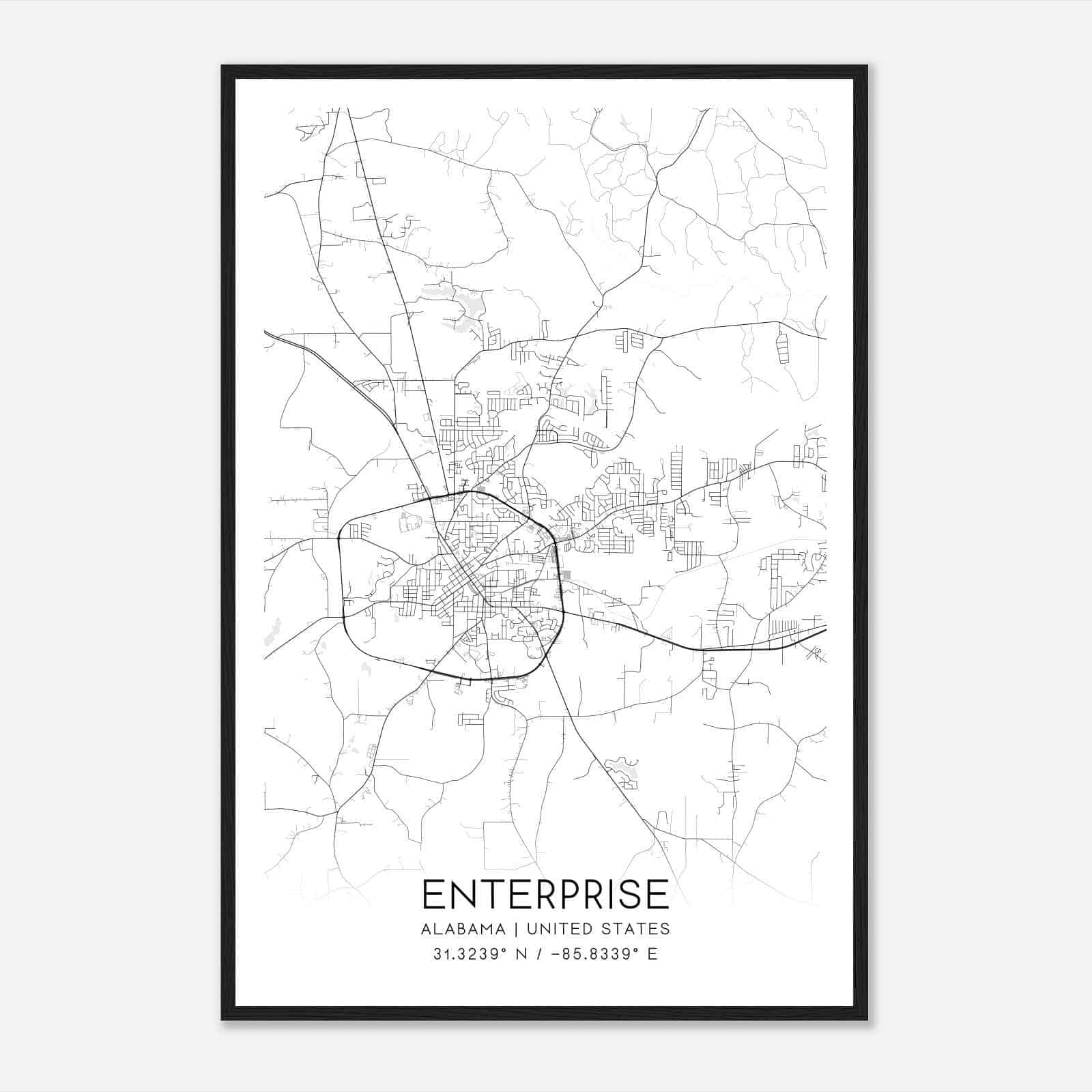 Enterprise Alabama Map Poster, Modern Home Decor Wall Art Print