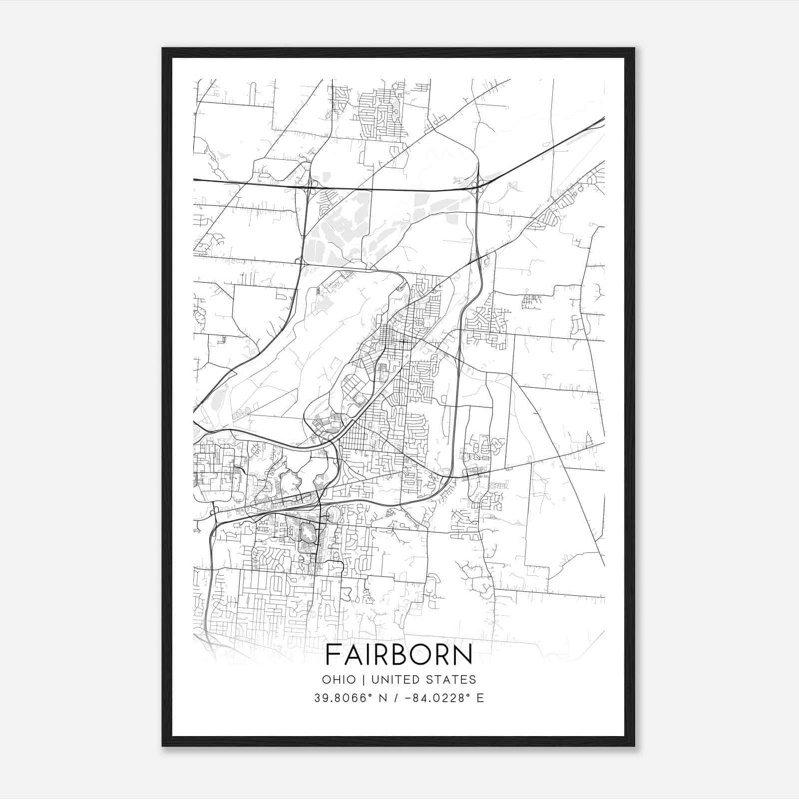 Fairborn Ohio Map Poster, Modern Home Decor Wall Art Print