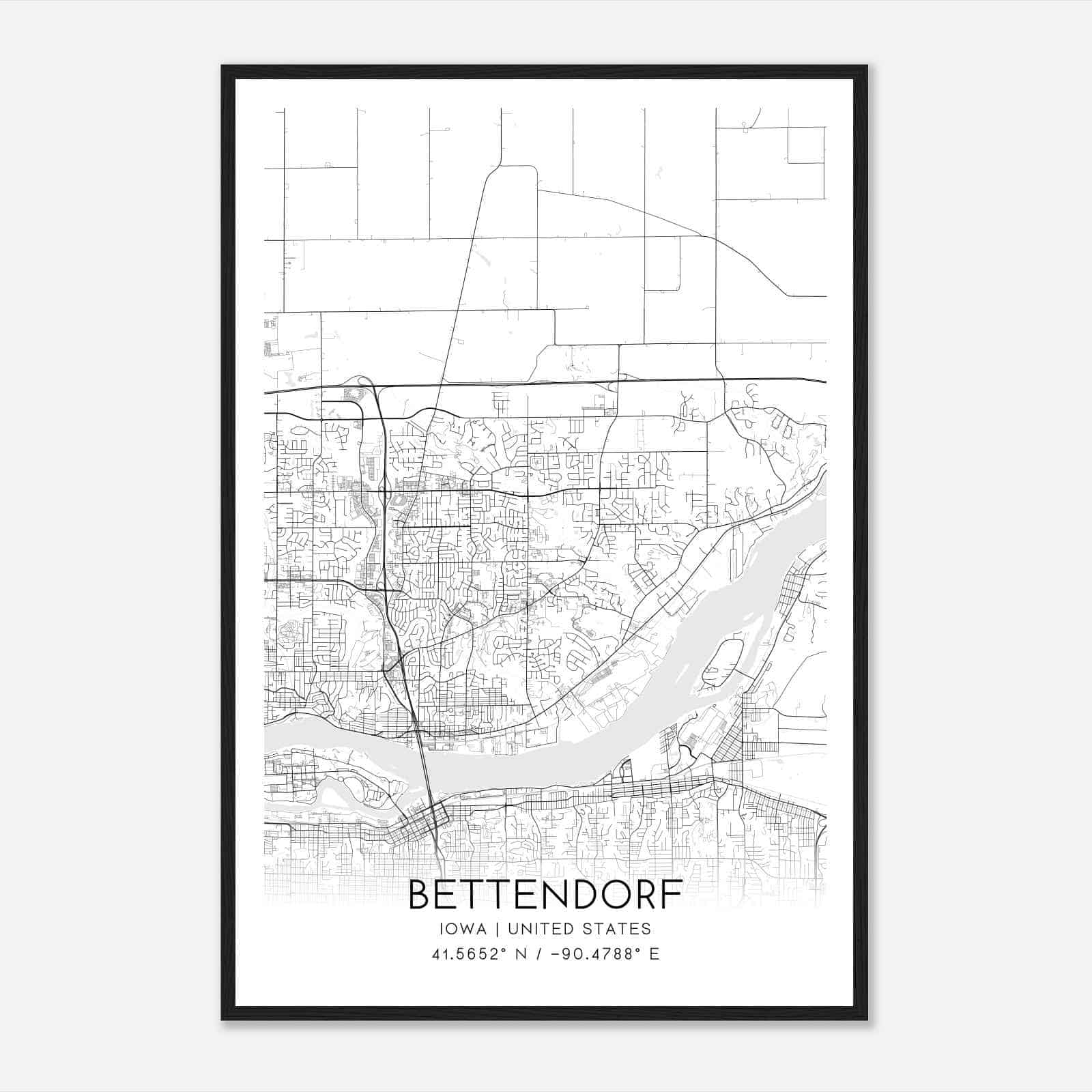 Bettendorf Iowa Map Poster, Modern Home Decor Wall Art Print