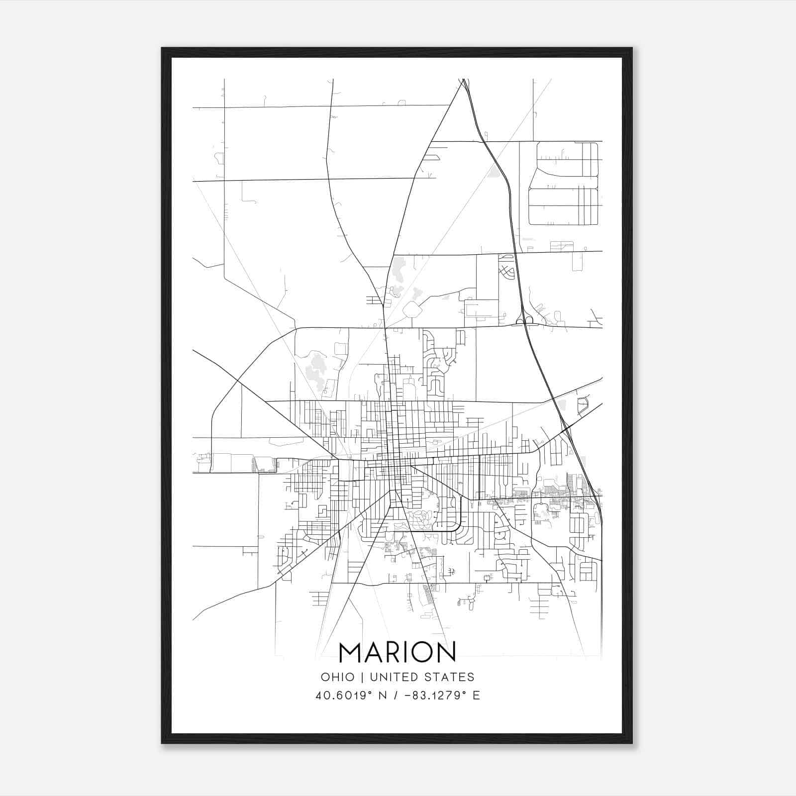 Marion Ohio Map Poster, Modern Home Decor Wall Art Print Marion Ohio Map Poster, Modern Home Decor Wall Art Print