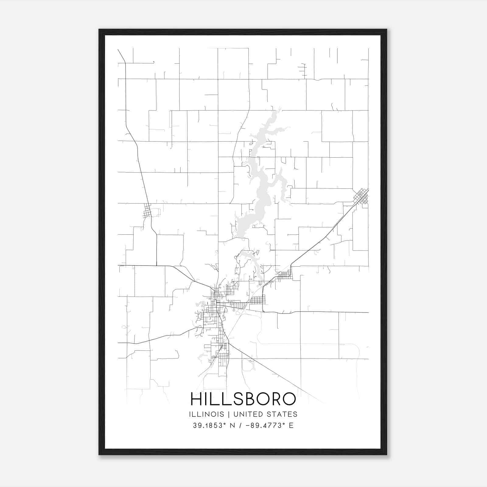 Hillsboro Illinois Map Poster, Modern Home Decor Wall Art Print