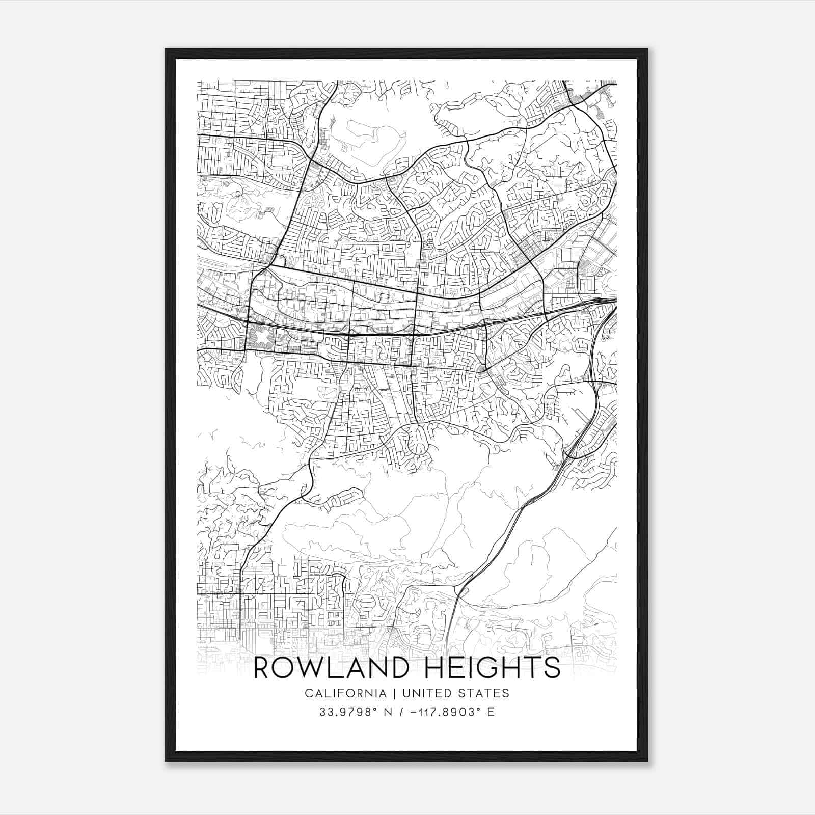 Rowland Heights California Map Poster, Modern Home Decor Wall Art Print Custom Maps & Posters