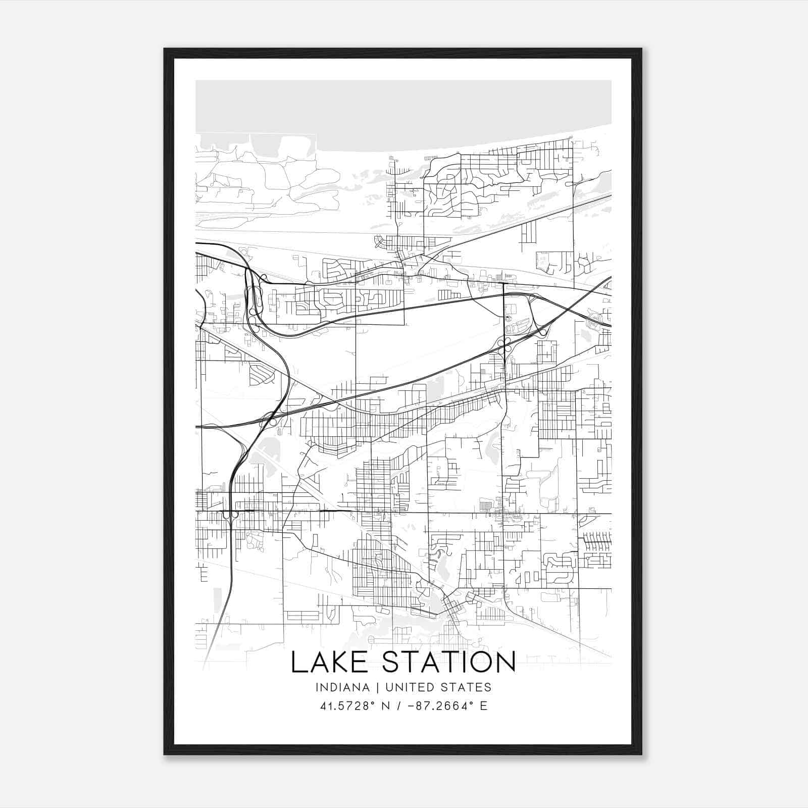 Lake Station Indiana Map Poster, Modern Home Decor Wall Art Print