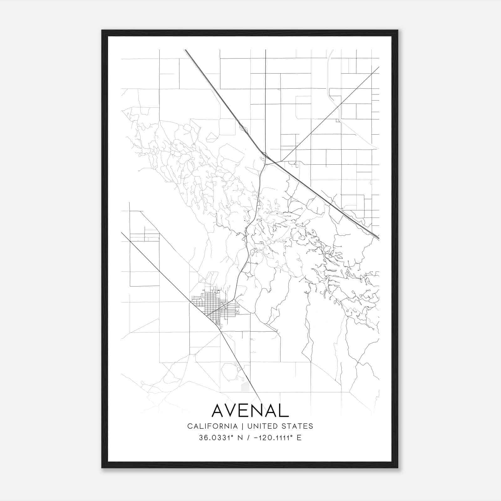 Avenal California Map Poster, Modern Home Decor Wall Art Print