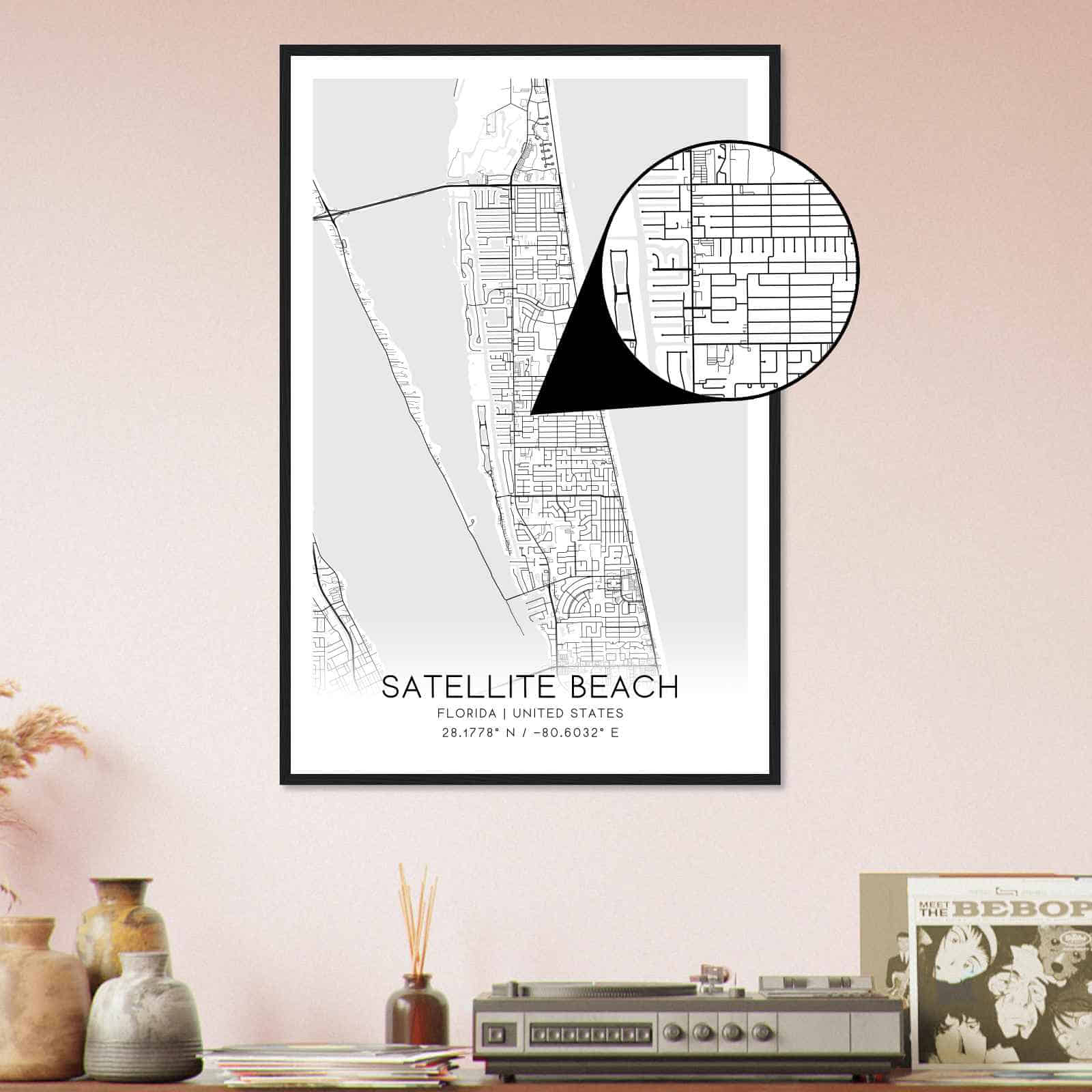 Satellite Beach Florida Map Poster, Modern Home Decor Wall Art Print