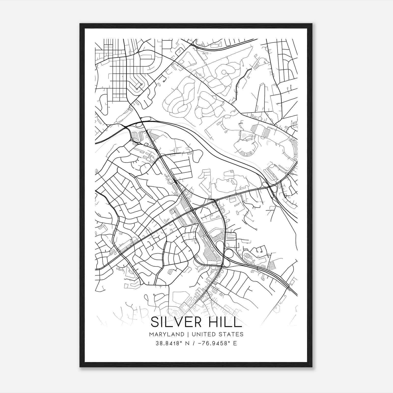 Silver Hill Maryland Map Poster, Modern Home Decor Wall Art Print