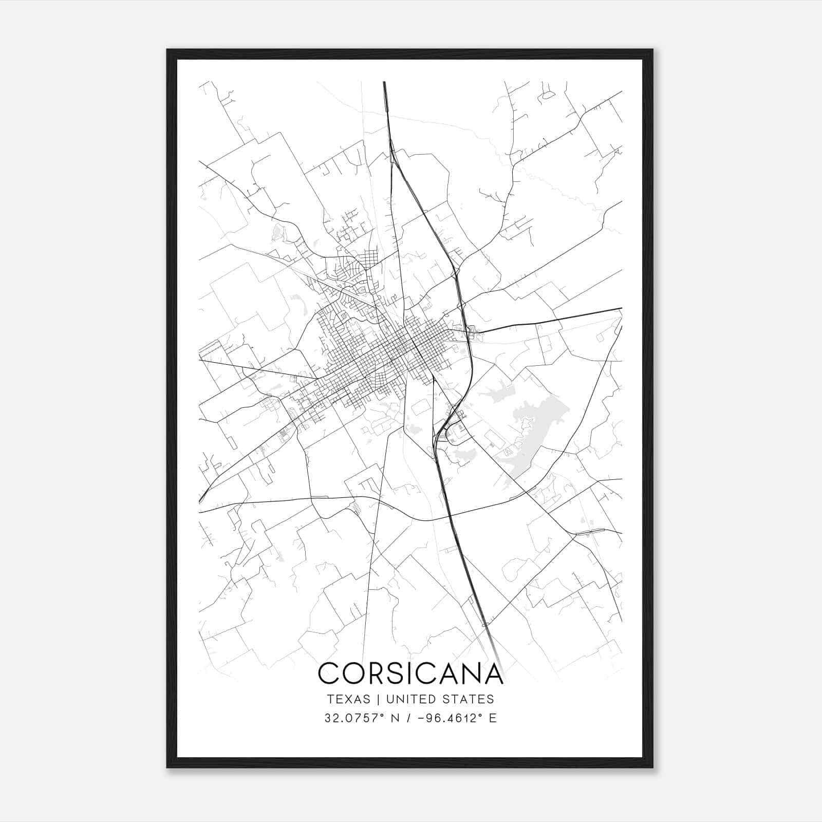 Corsicana Texas Map Poster, Modern Home Decor Wall Art Print