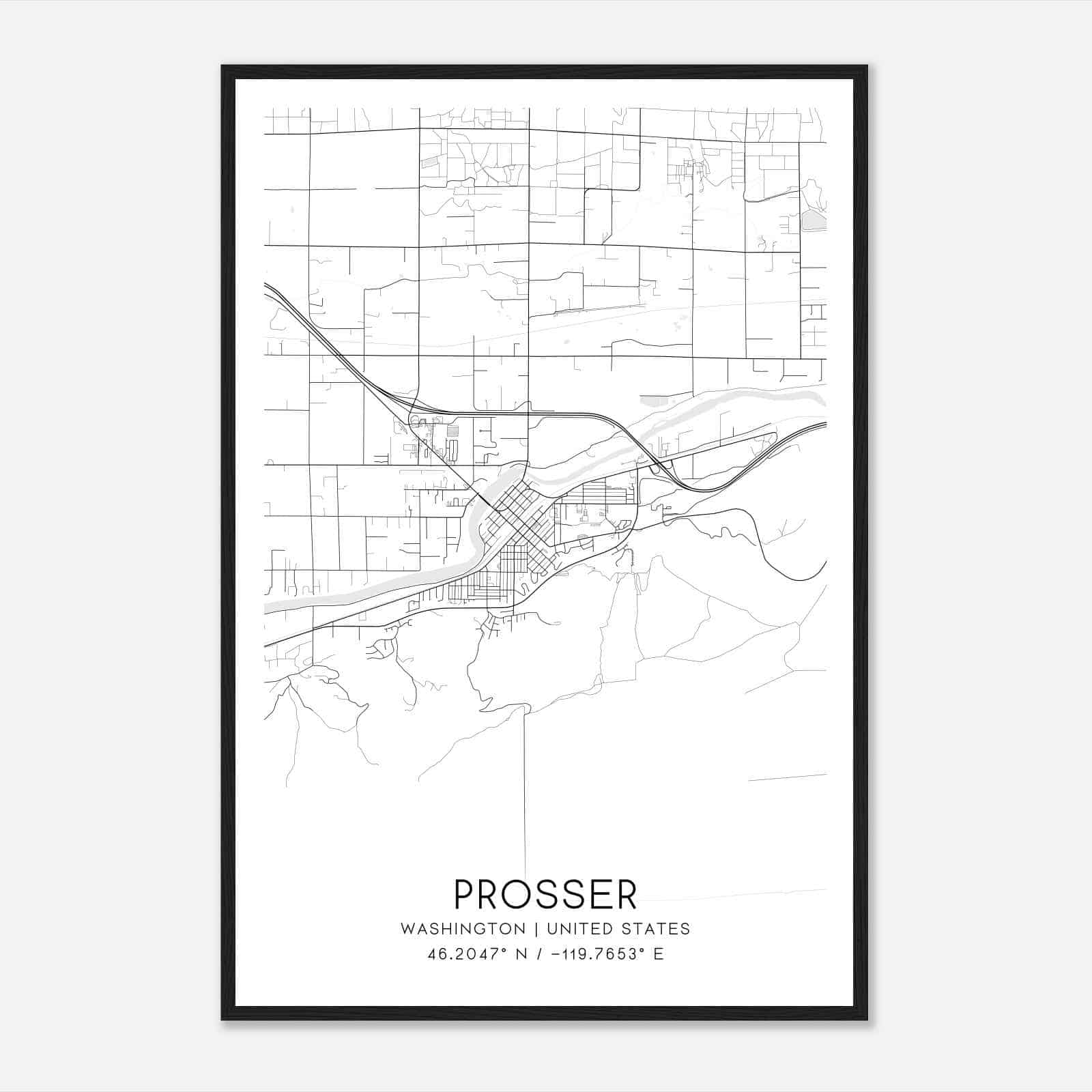 Prosser Washington Map Poster, Modern Home Decor Wall Art Print