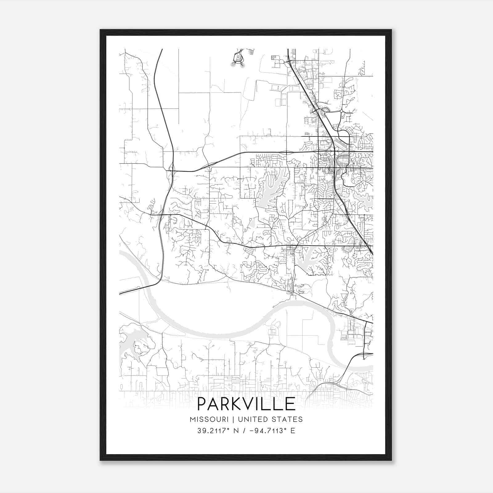 Parkville Missouri Map Poster, Modern Home Decor Wall Art Print