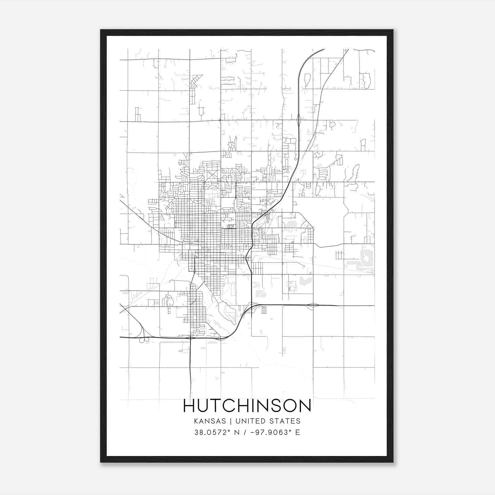 Hutchinson Kansas Map Poster, Modern Home Decor Wall Art Print Hutchinson Kansas Map Poster, Modern Home Decor Wall Art Print