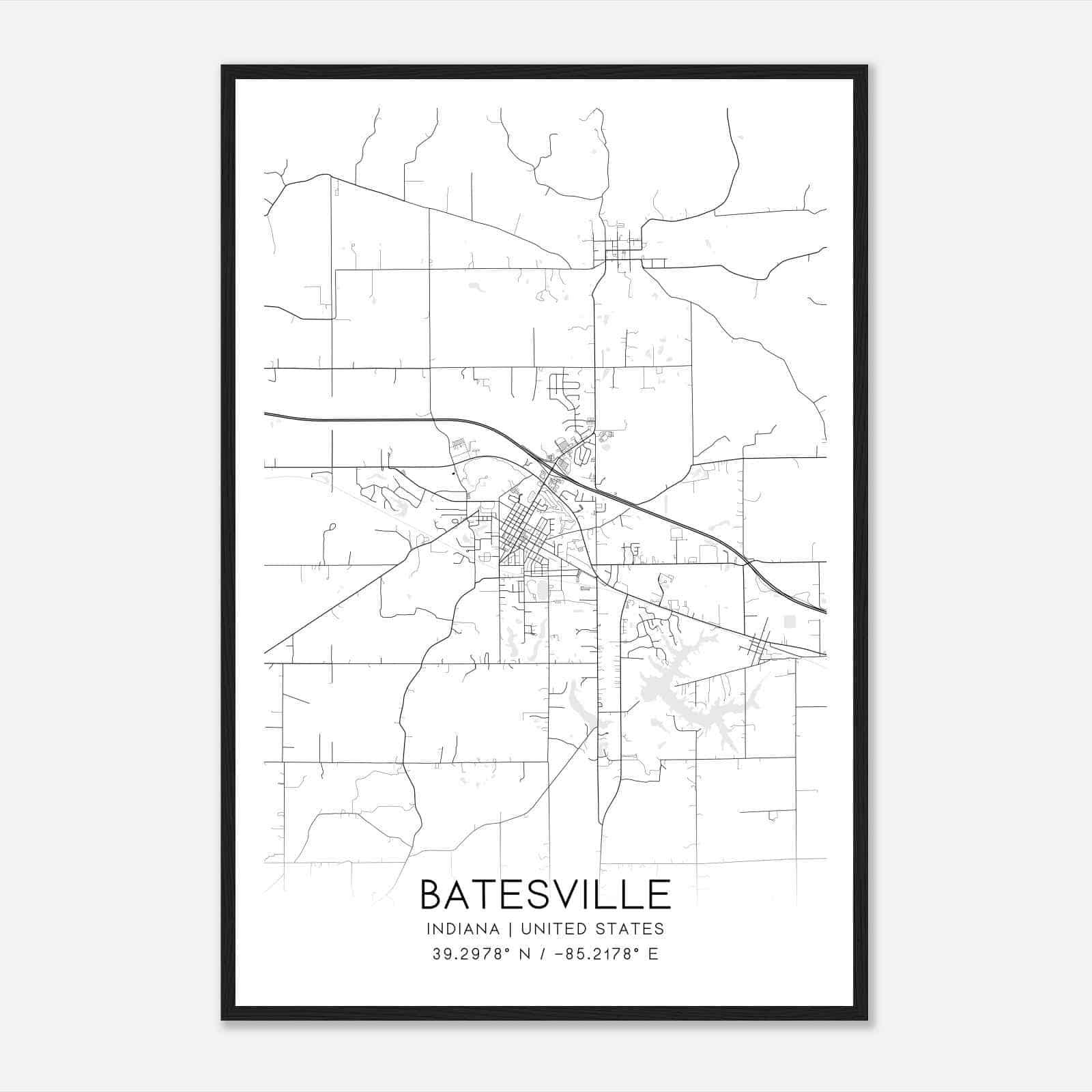 Batesville Indiana Map Poster, Modern Home Decor Wall Art Print