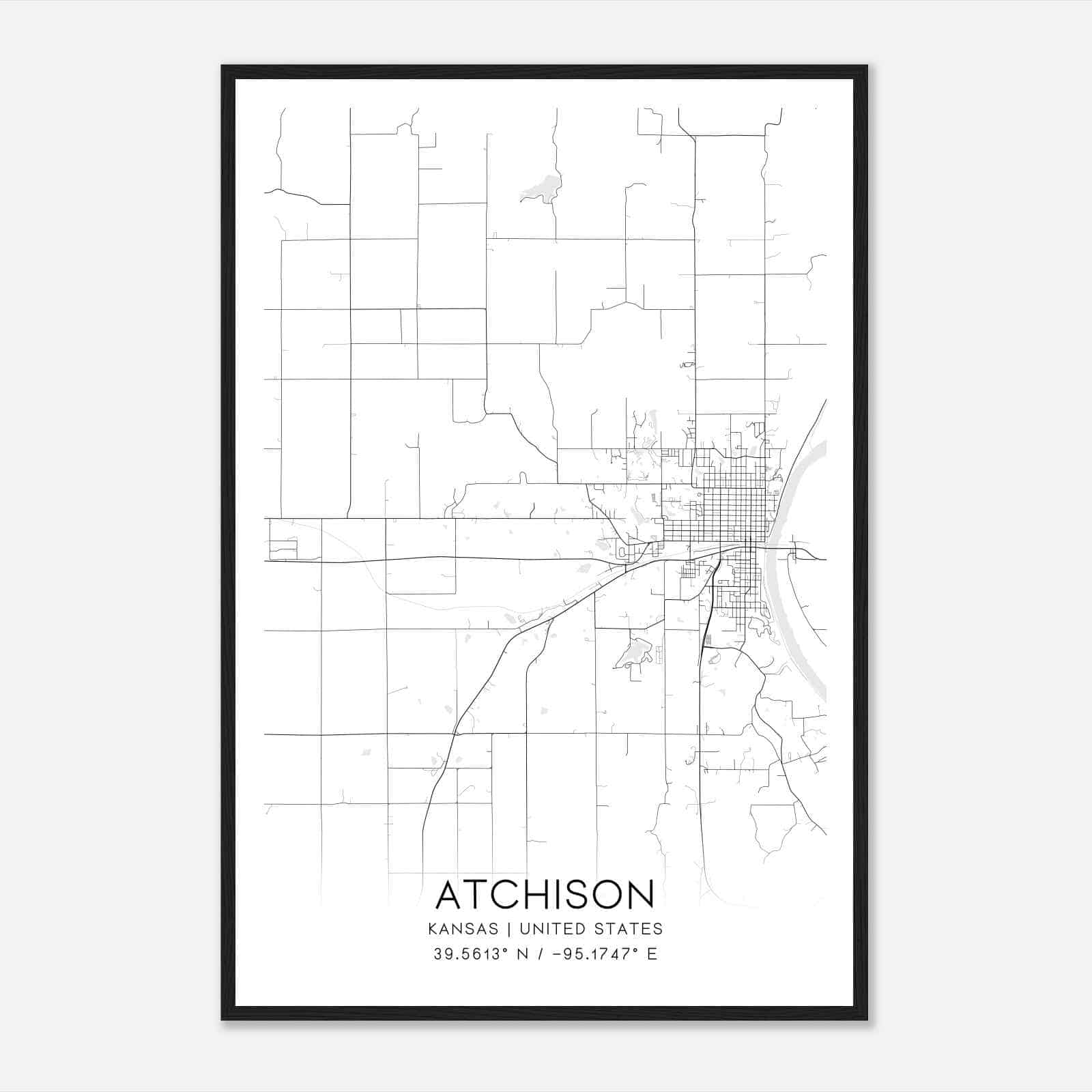 Atchison Kansas Map Poster, Modern Home Decor Wall Art Print